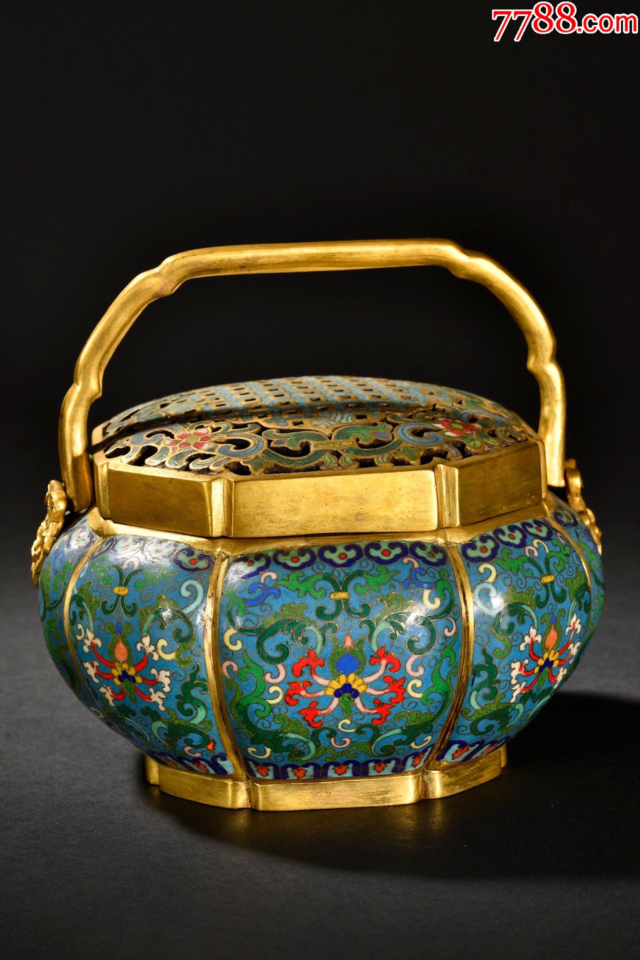 掐丝珐琅宝相花纹提梁暖手炉