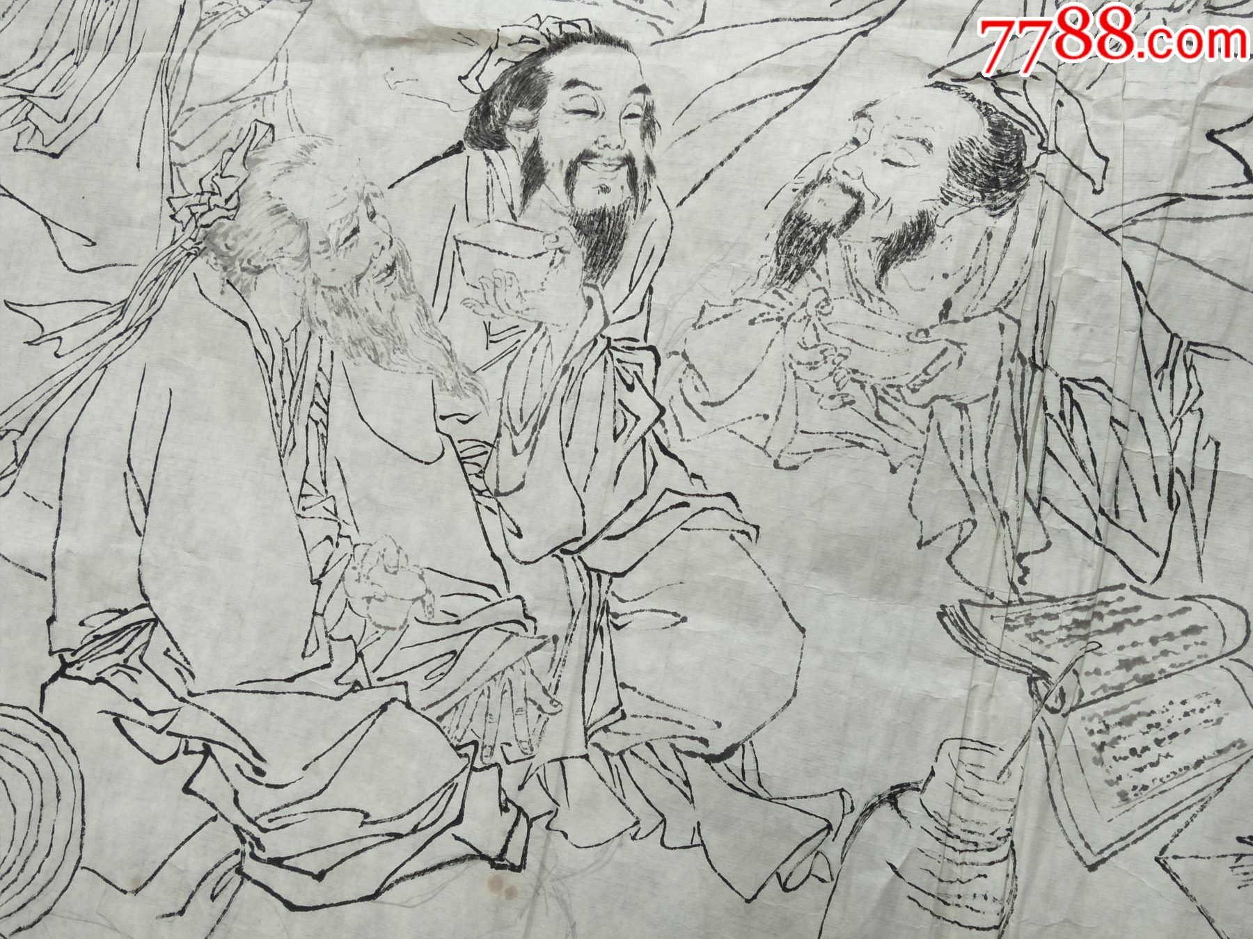 80年代名家手绘超长竹林七贤白描中国画长卷