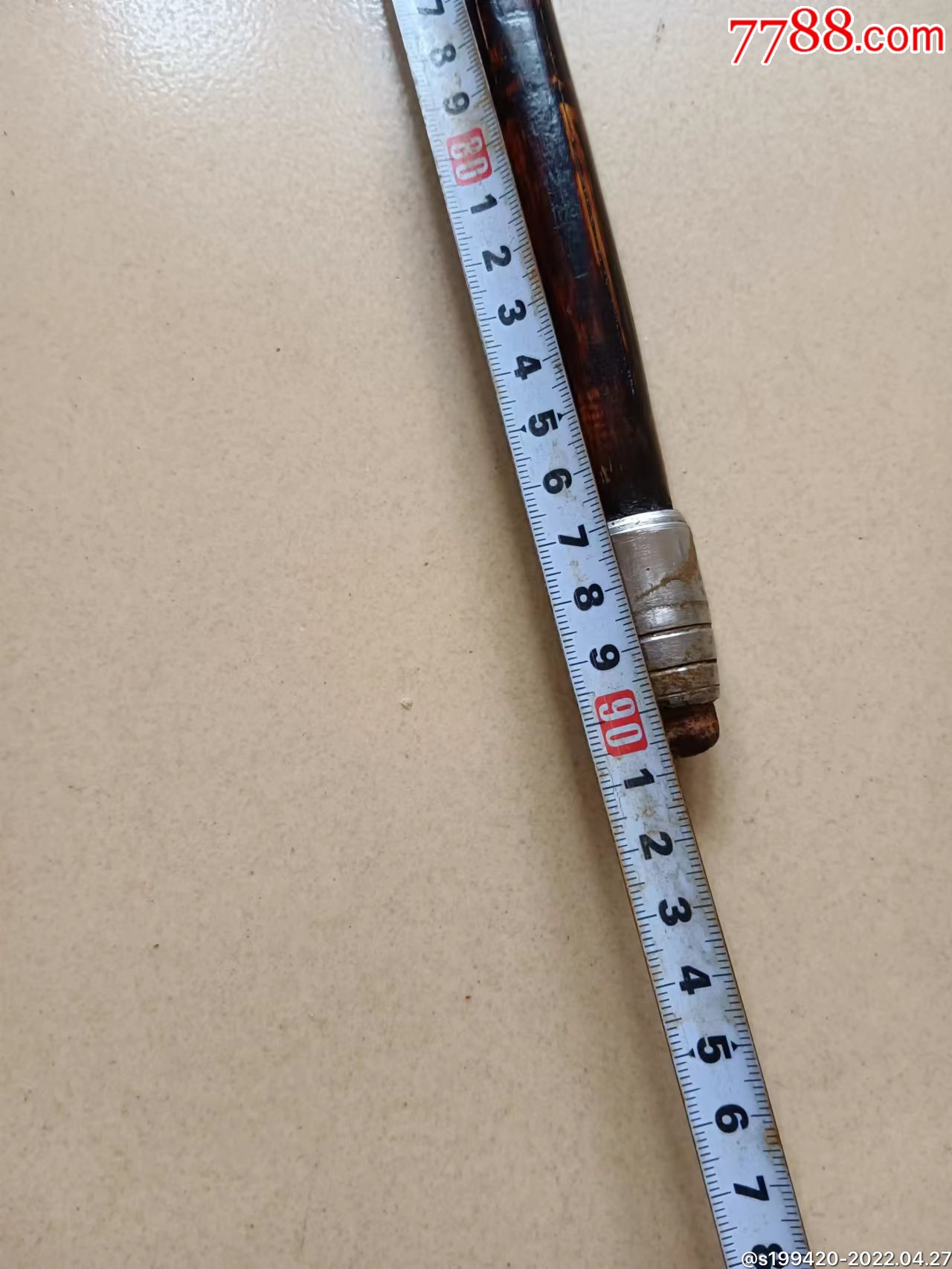 民国时期文明棍牛角把手镶嵌银箍全品