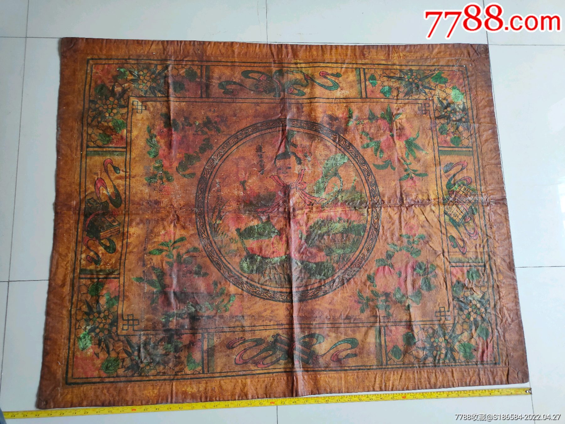 民俗手绘矿彩桐油布画