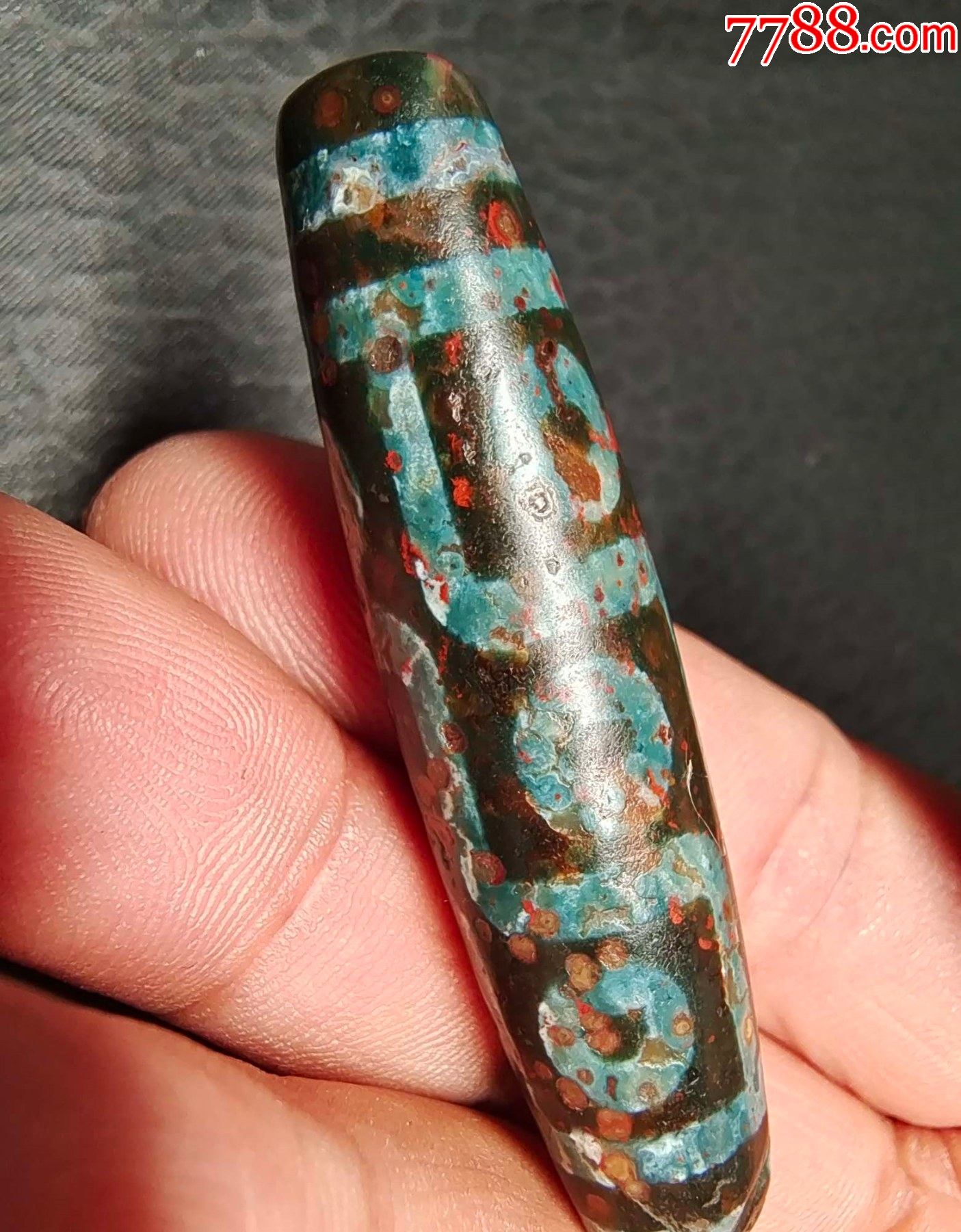 6443藏传朱砂九眼象雄大天珠