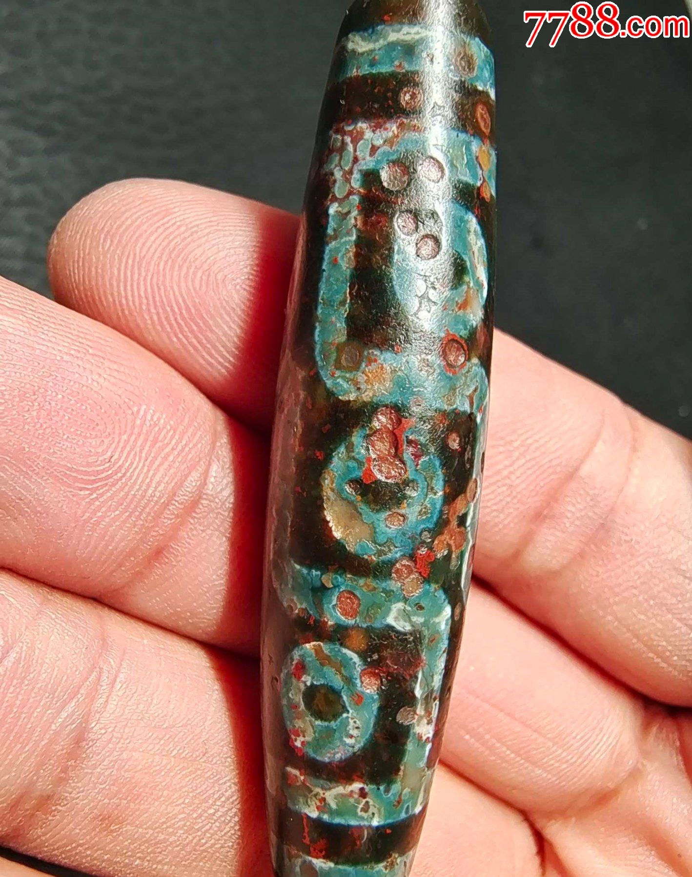 6443藏传朱砂九眼象雄大天珠