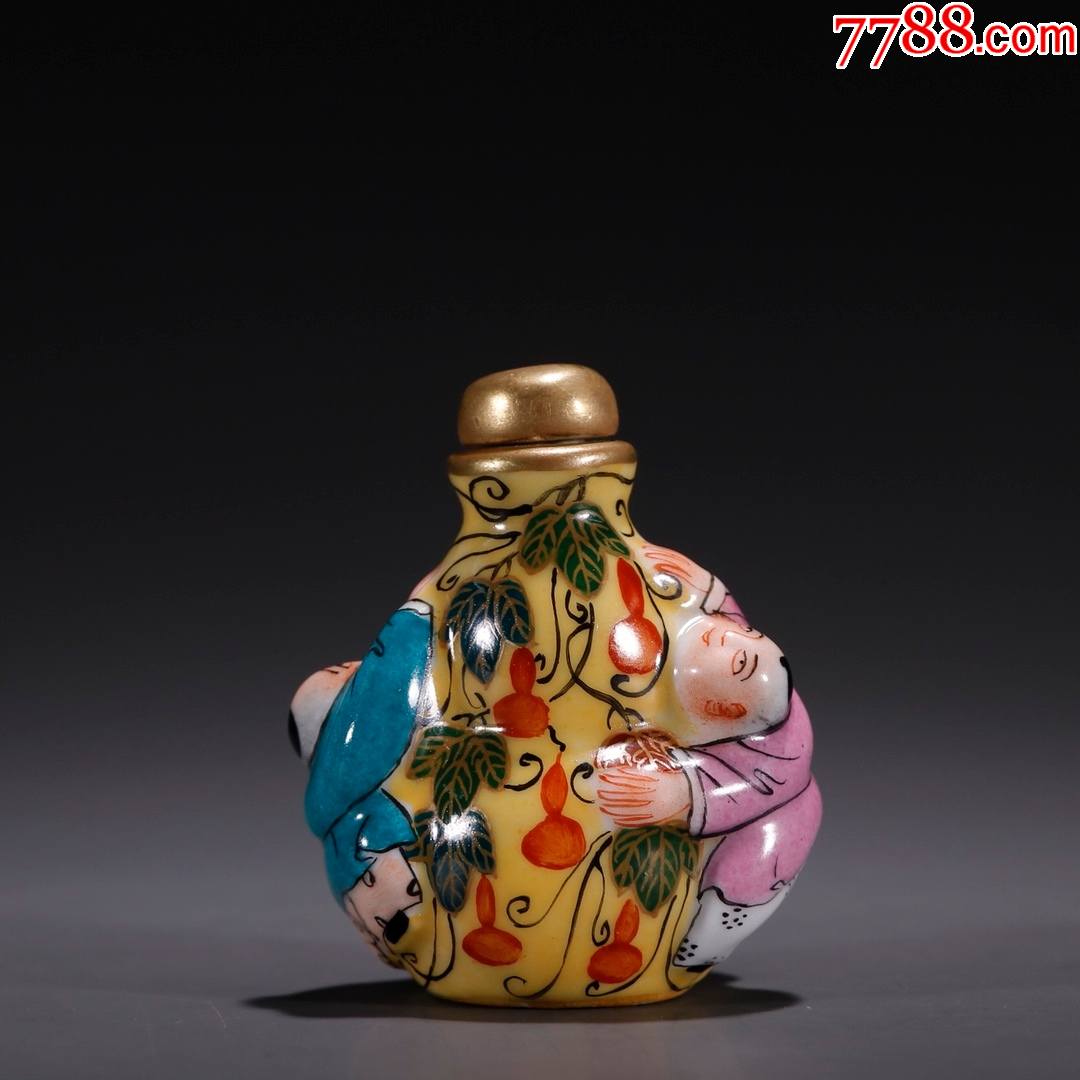 旧藏瓷胎粉彩双童献寿鼻烟壶_价格2600元_第1张_7788收藏__收藏热线