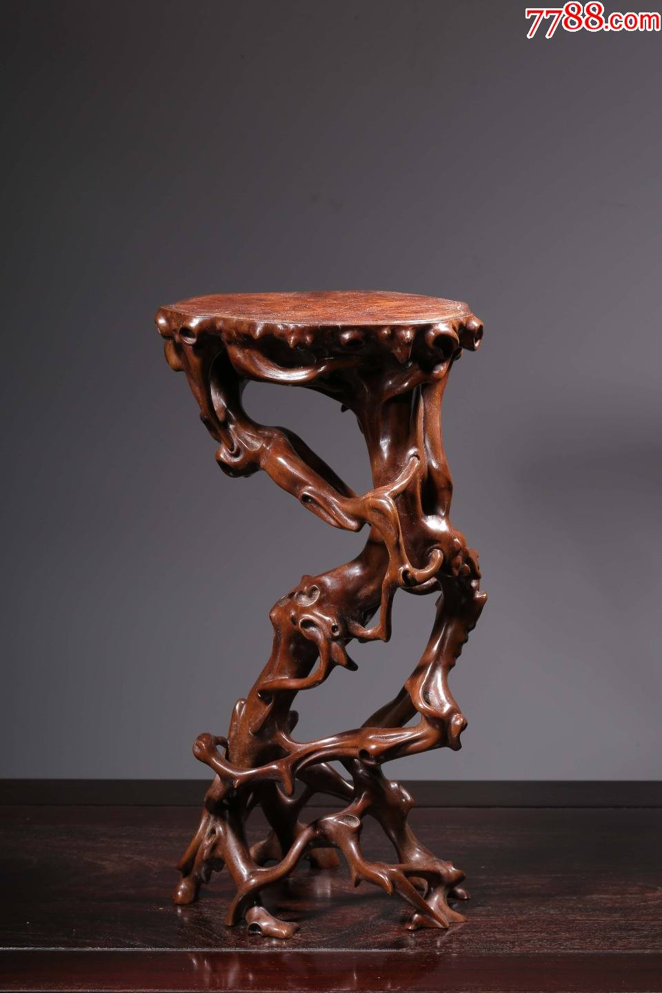 黄杨木嵌瘿木随形底座_木雕底座_作品欣赏_收藏价值_7788版画原作