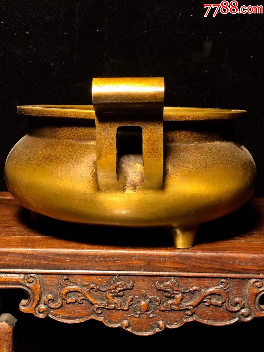 玉清堂三足双耳铜鎏金香炉