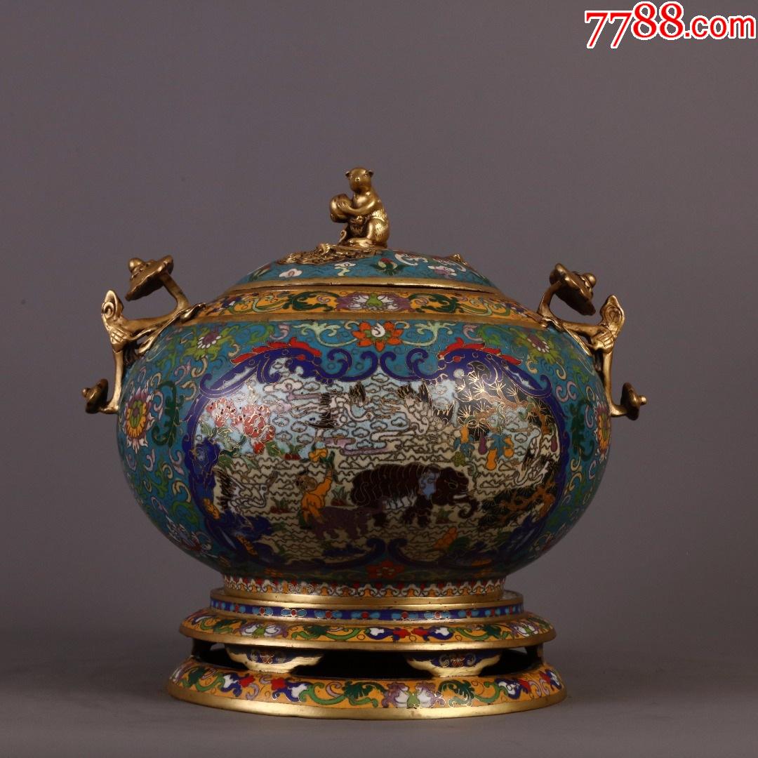 精铸铜胎景泰蓝掐丝珐琅鎏金松鹤延年灵芝炉_价格26000元_第1张_7788