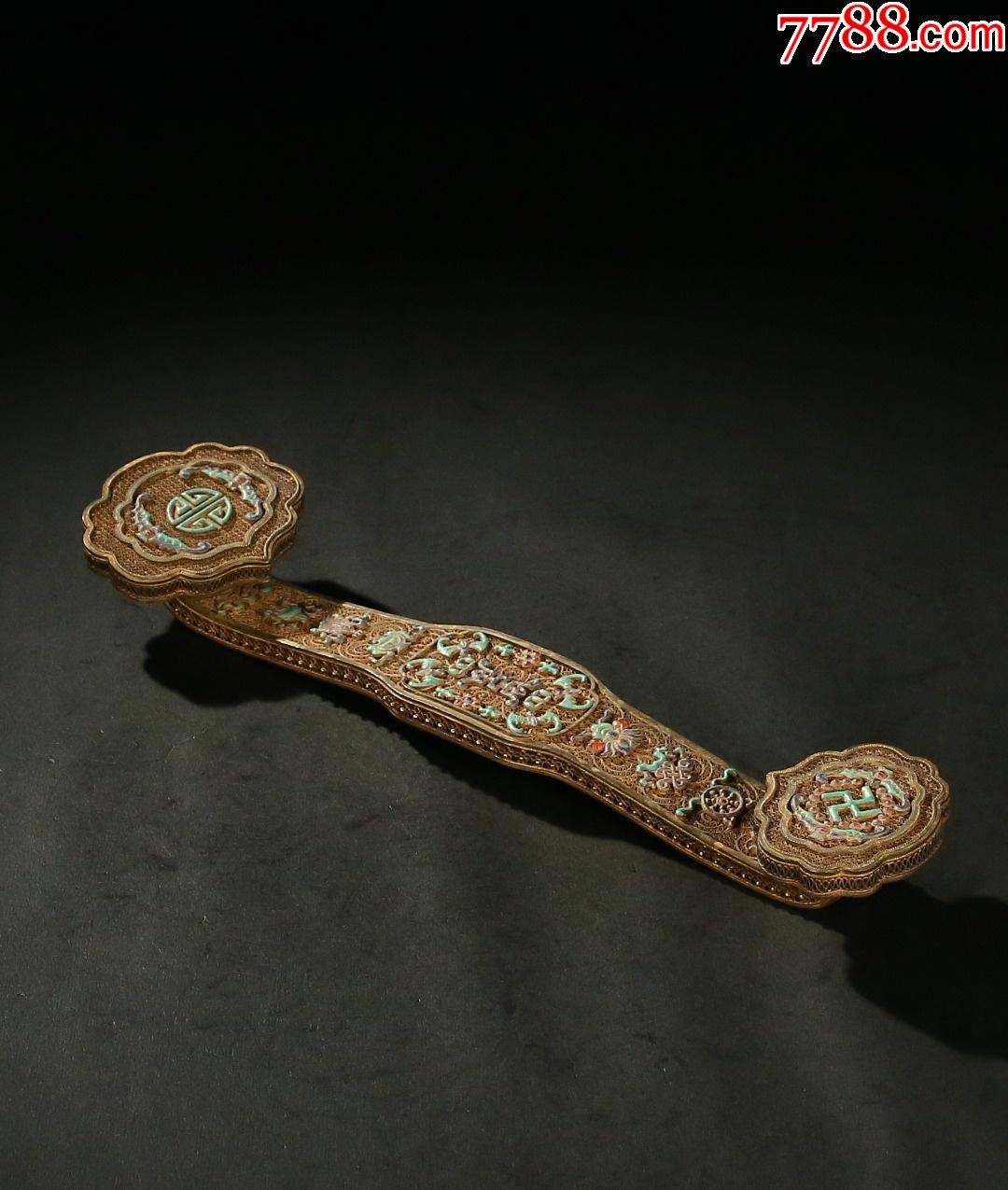 纯银花丝鎏金镶嵌绿松石如意