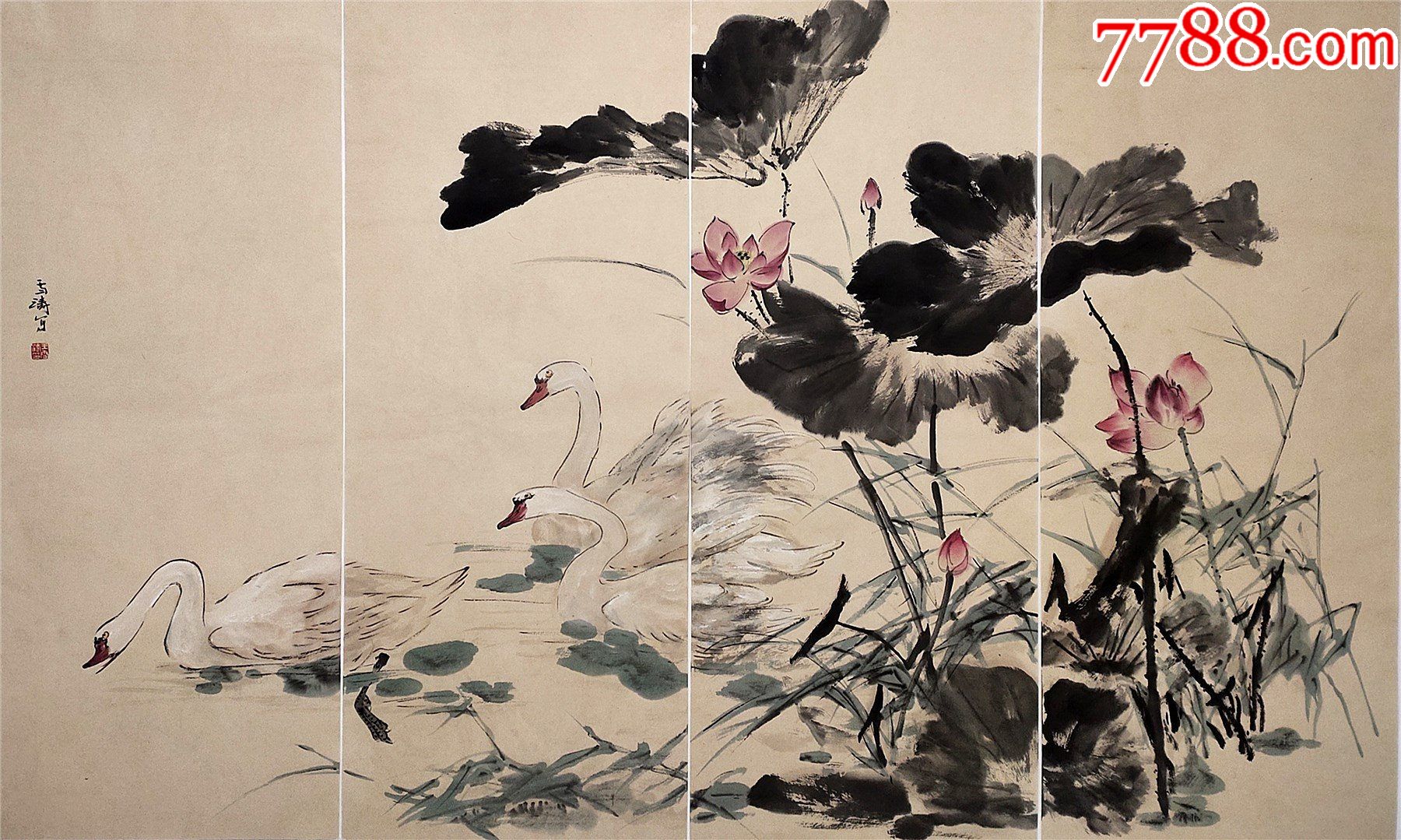 王雪涛通景四条屏