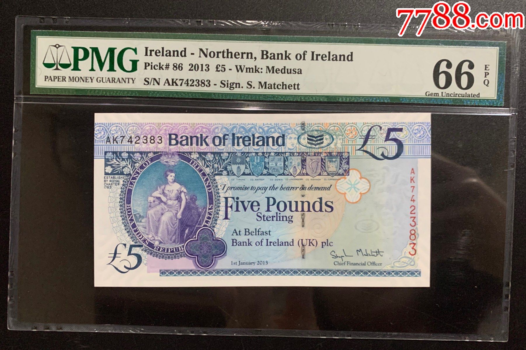 pmg66e全新北爱尔兰5磅塑料钞