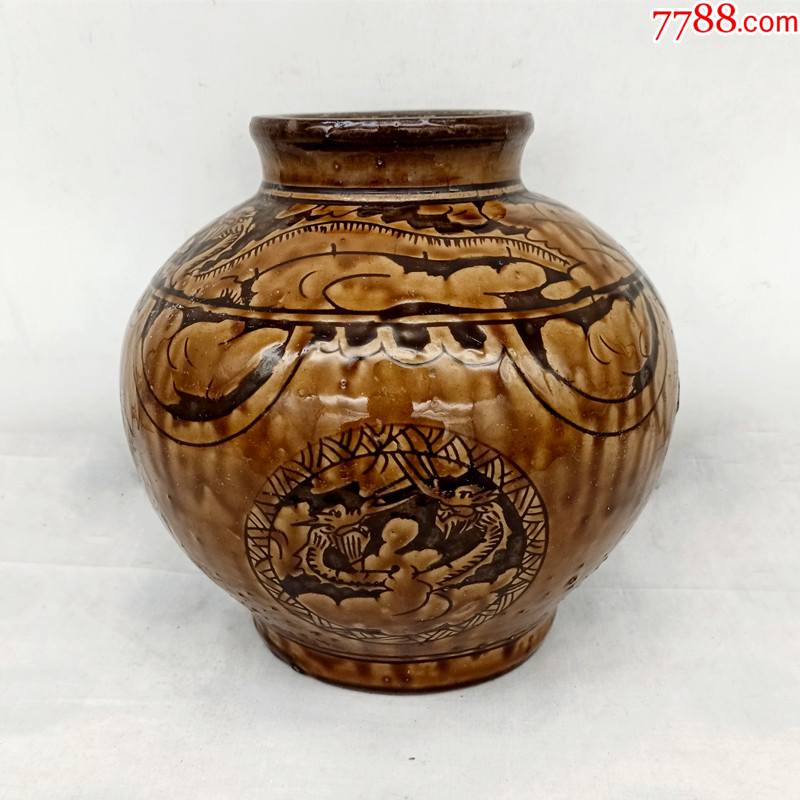 建国早期马口窑雕刻花九龙精品罐老货好品低价出售