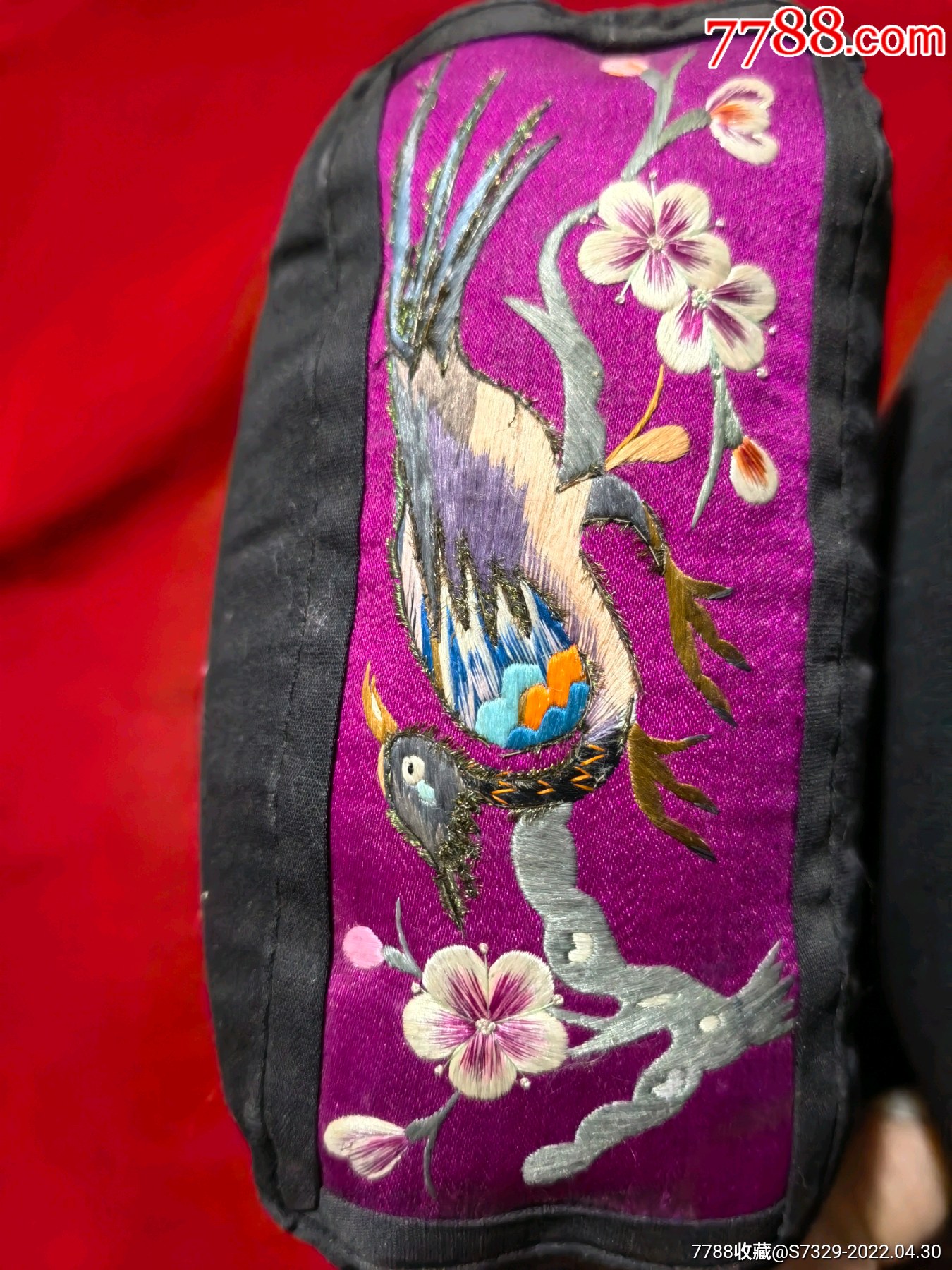 民国绣工精美绝伦花鸟图凤凰图枕头一对四片刺绣绣品绣片包老保真