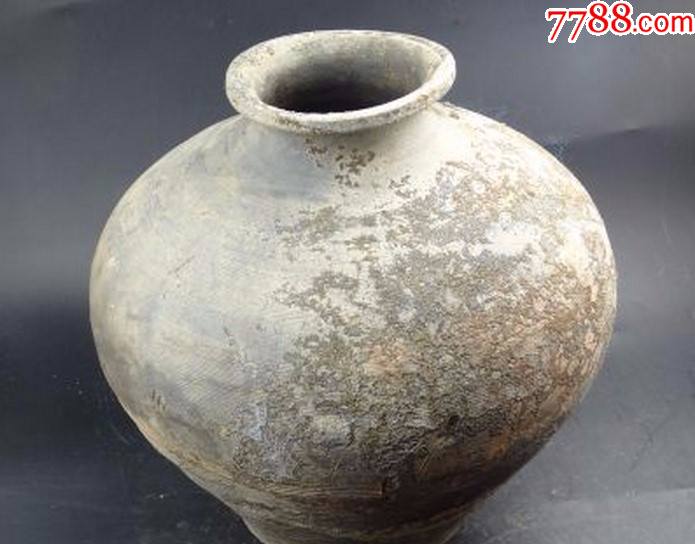 10021古玩古董包真包老高古陶瓷已鉴定汉代印花旋纹水波纹灰陶罐