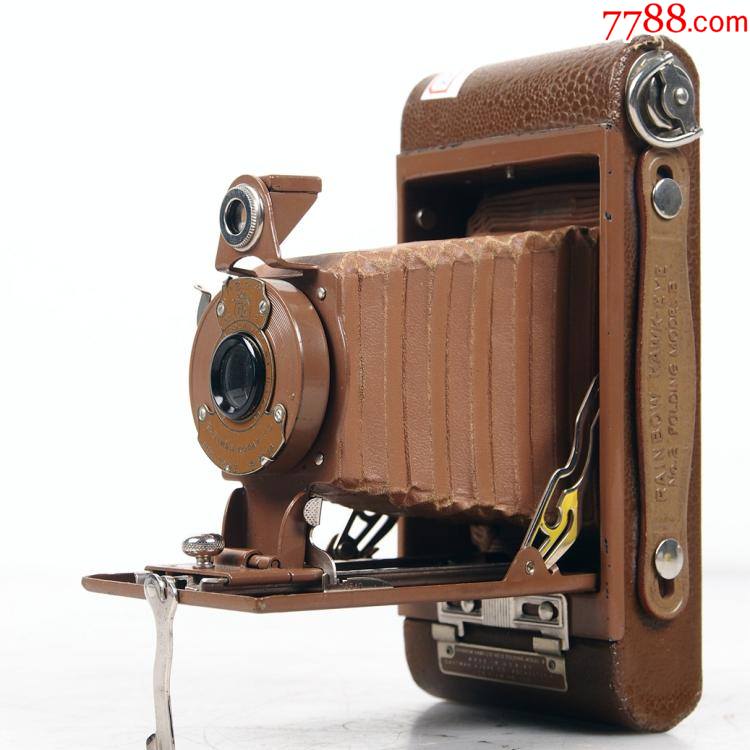 西洋古董柯达产rainbowhawkeye皮腔折叠相机稀有咖啡色机身