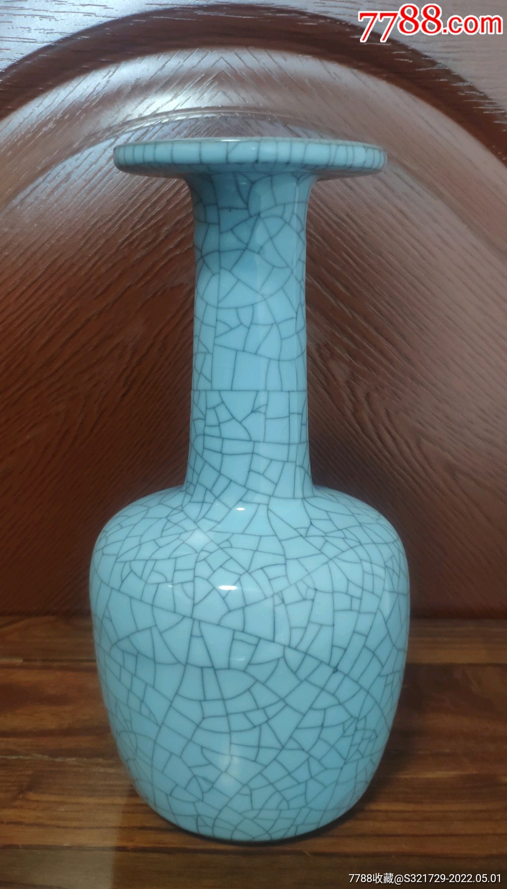 官窑宋哥窑天青釉开片盘口锥子瓶