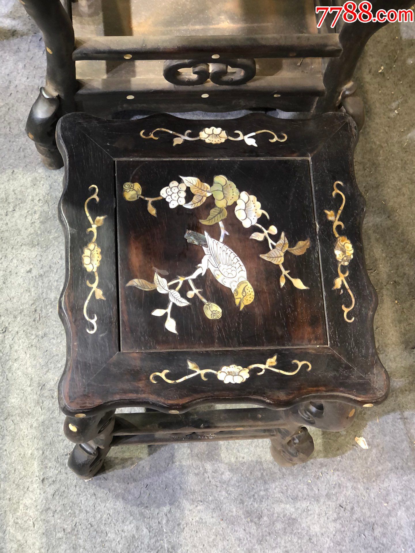 旧藏小叶紫檀镶贝壳方桌五件套,_其他木艺家具_第2张_7788钱币网