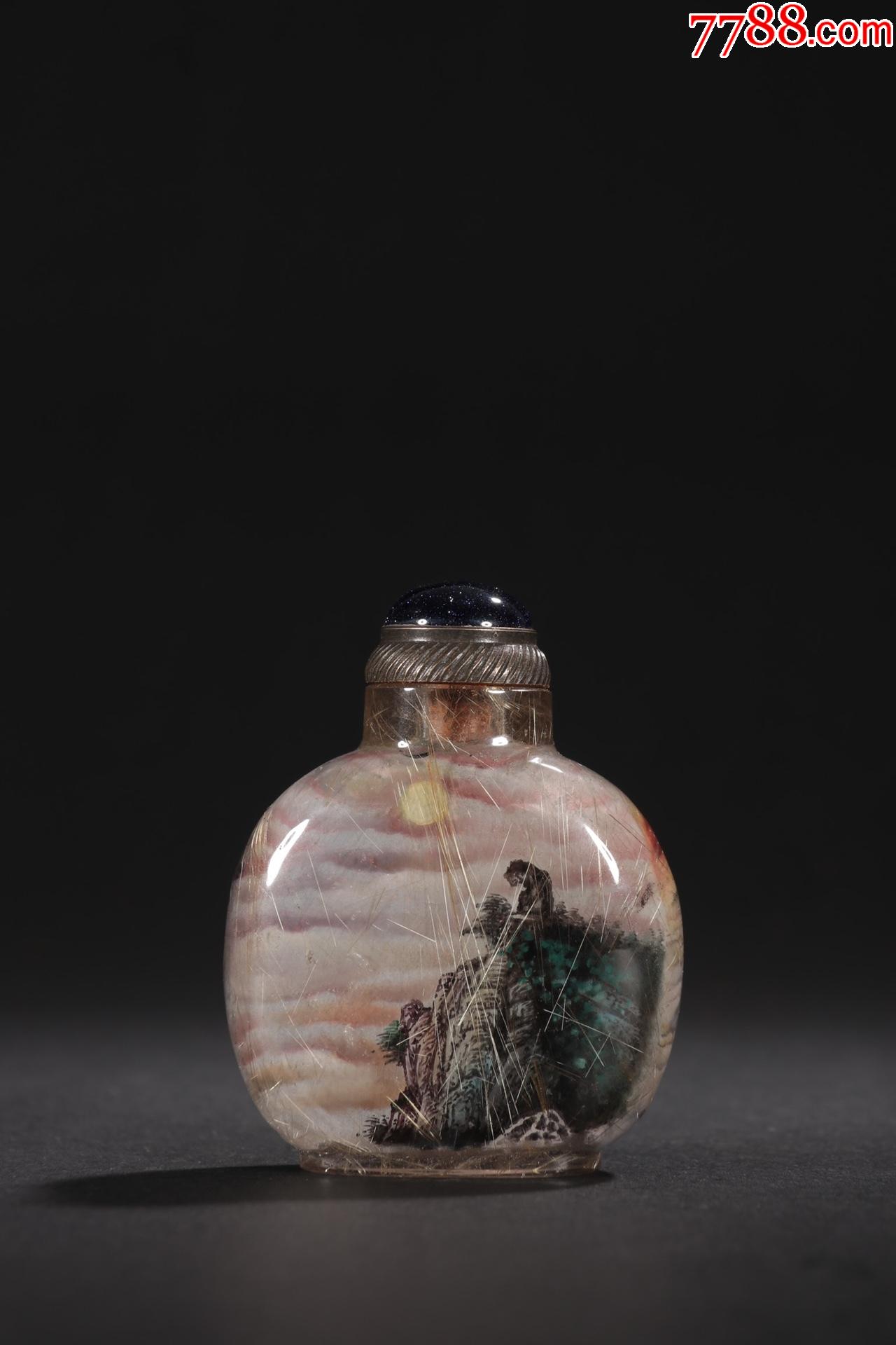 丁二仲作天然发晶没画山水图鼻烟壶