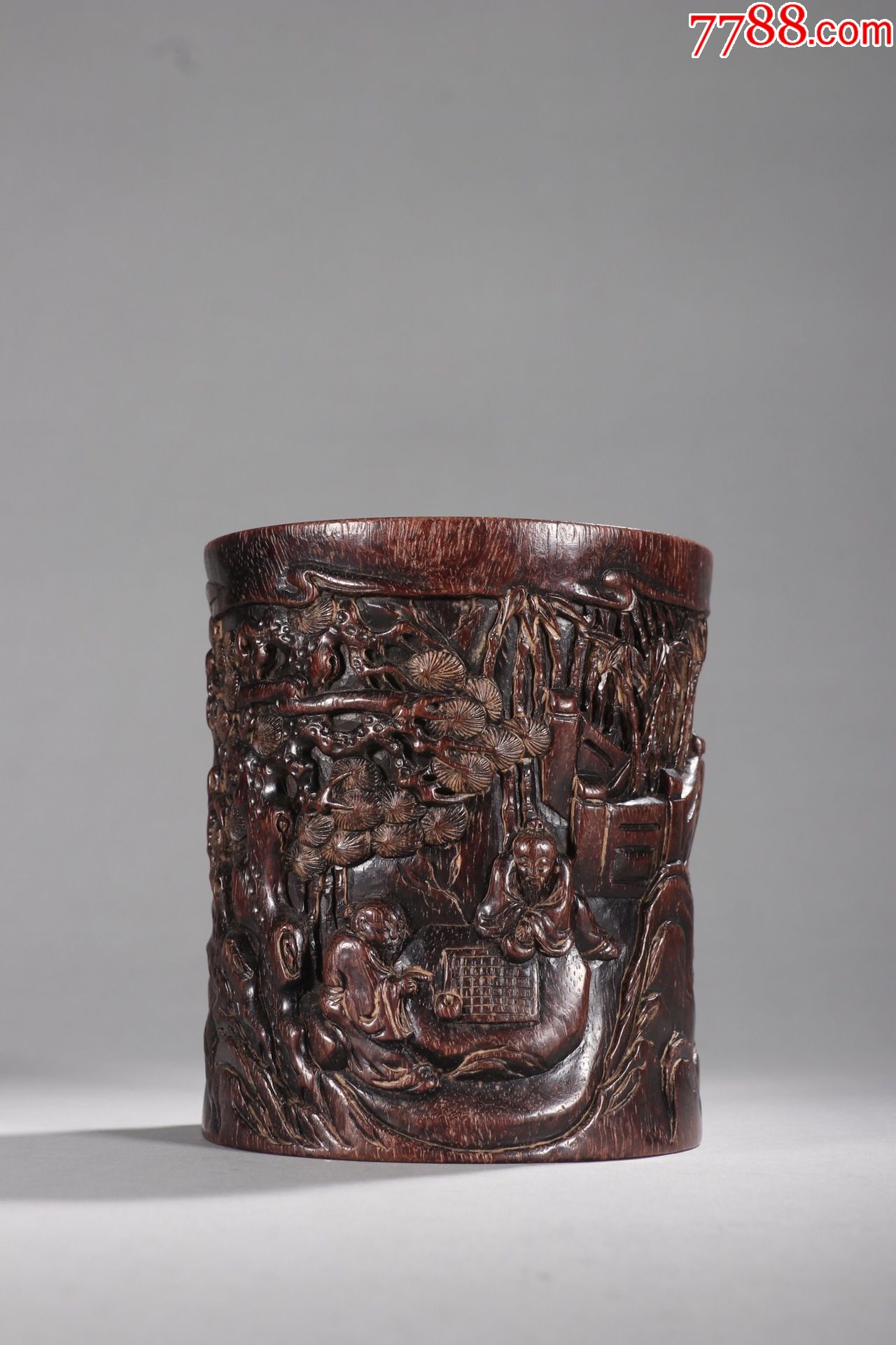 清小叶紫檀竹林七贤笔筒