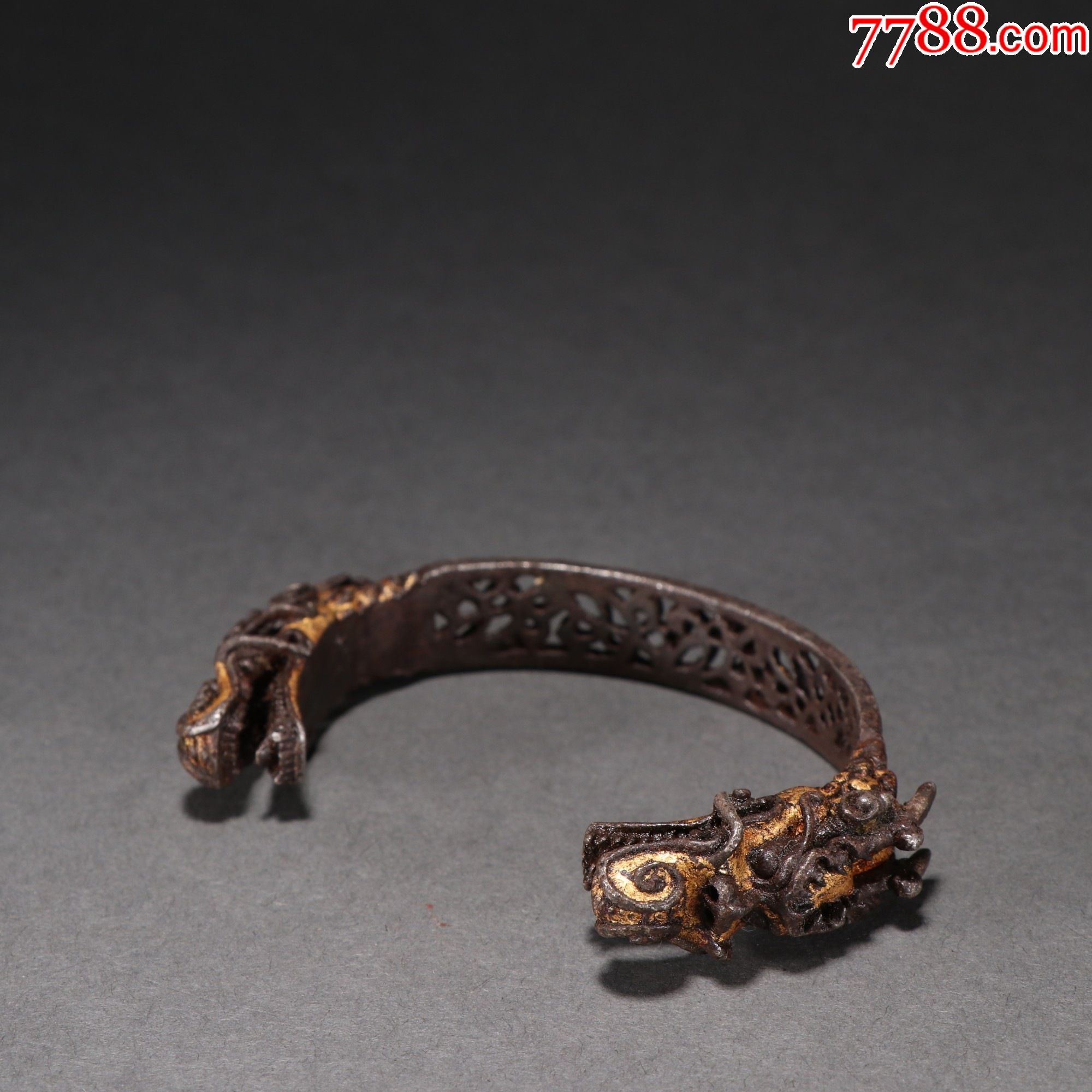 西藏贵族铁剪金双龙头手镯
