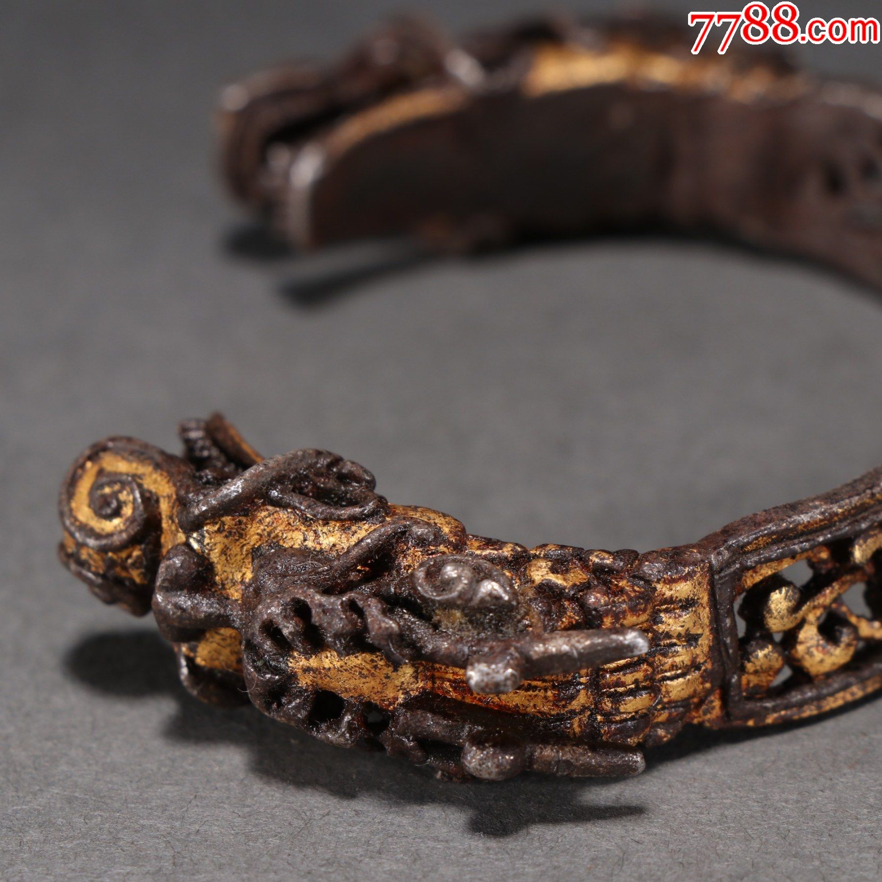 西藏贵族铁剪金双龙头手镯