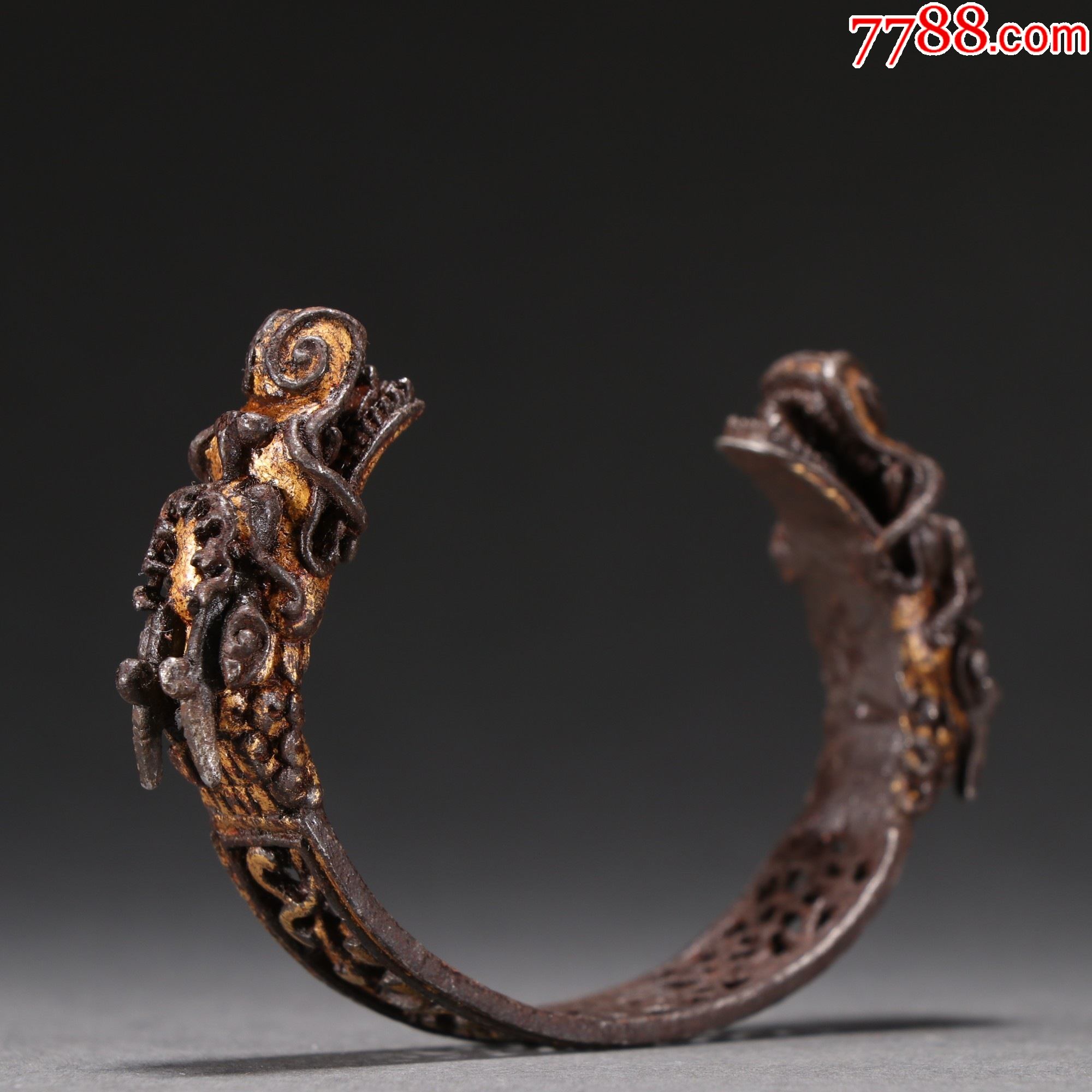 西藏贵族铁剪金双龙头手镯