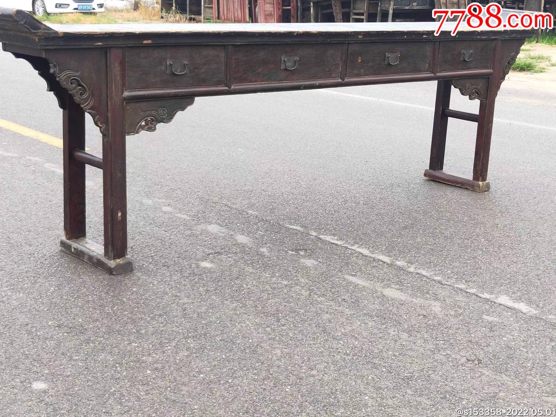 清代特大号楠木独板老书案四个抽屉全铜活