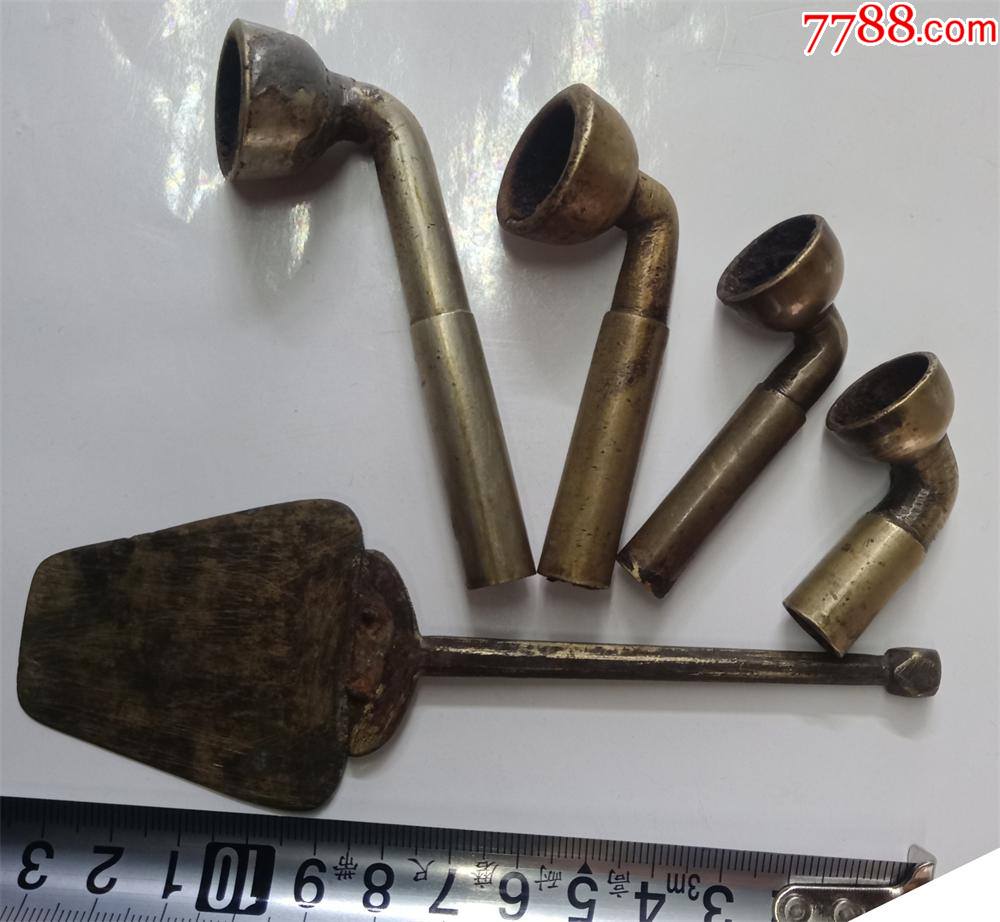 老铜烟袋锅4个铜铲子一个