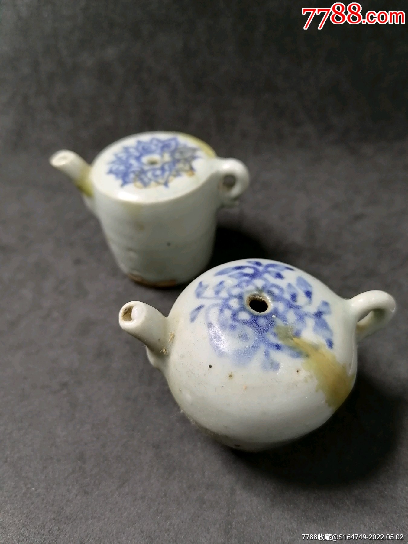 清代时期青花水盂一对