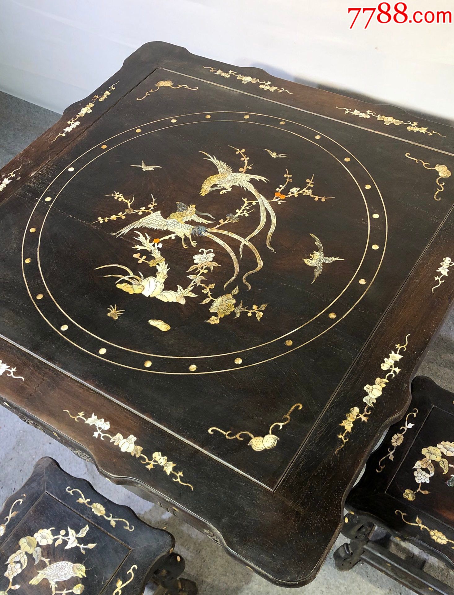 小叶紫檀镶贝壳方桌五件套-其他木艺家具-7788旧书网