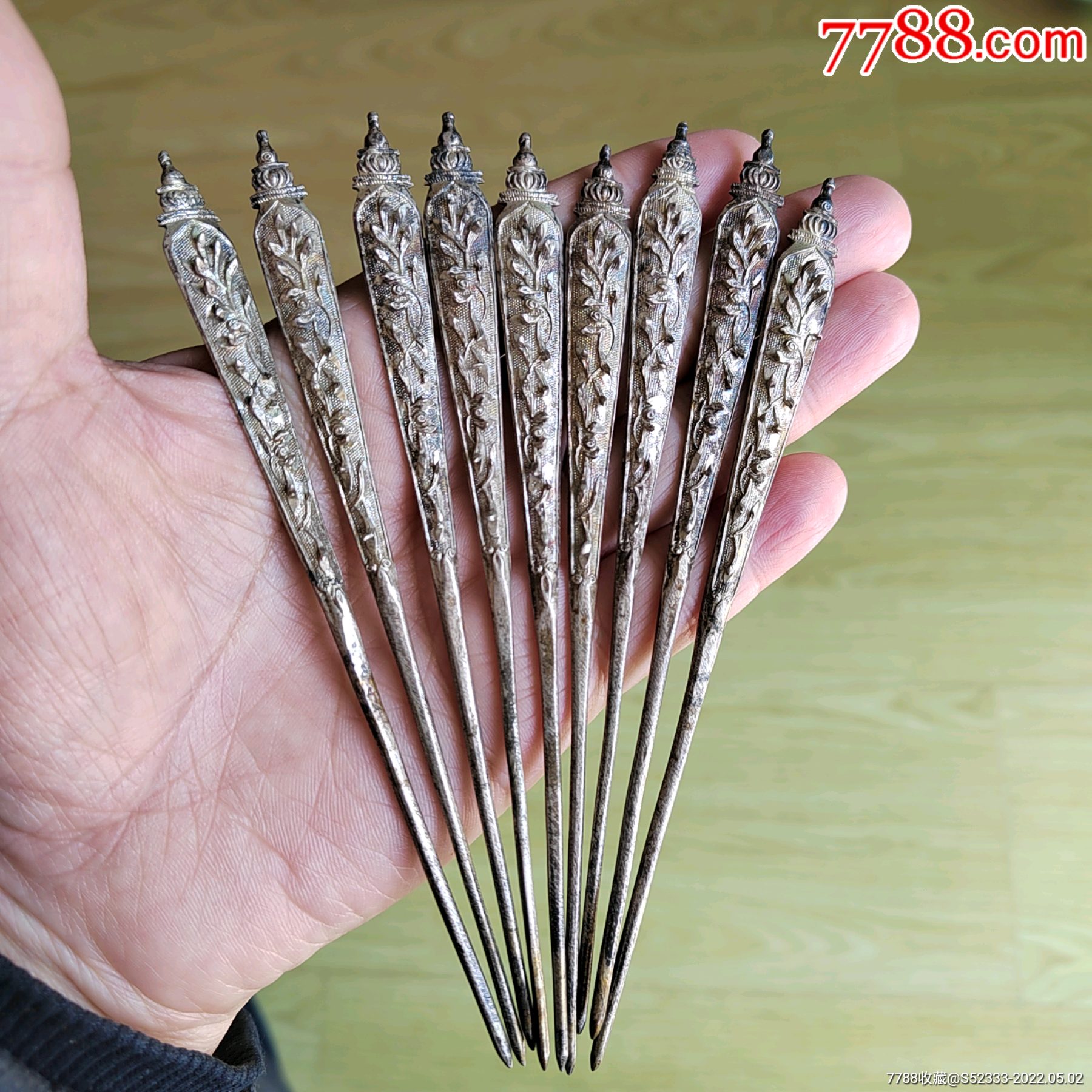 福建工起花银头簪九只一套_银簪/银钗_第1张_7788画册网