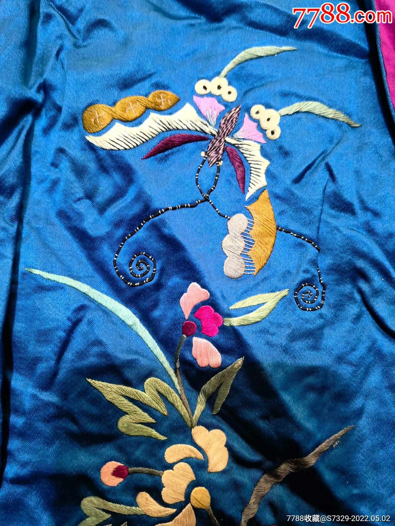 民国绣工精美绝伦蝴蝶花卉图刺绣绣片绣品一片包老怀旧