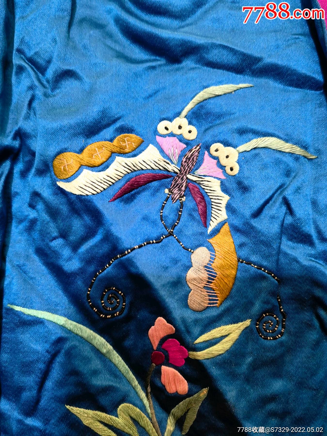 民国绣工精美绝伦蝴蝶花卉图刺绣绣片绣品一片包老怀旧