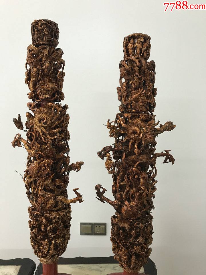 清代极品永春工艺龙烛一对大家欣赏