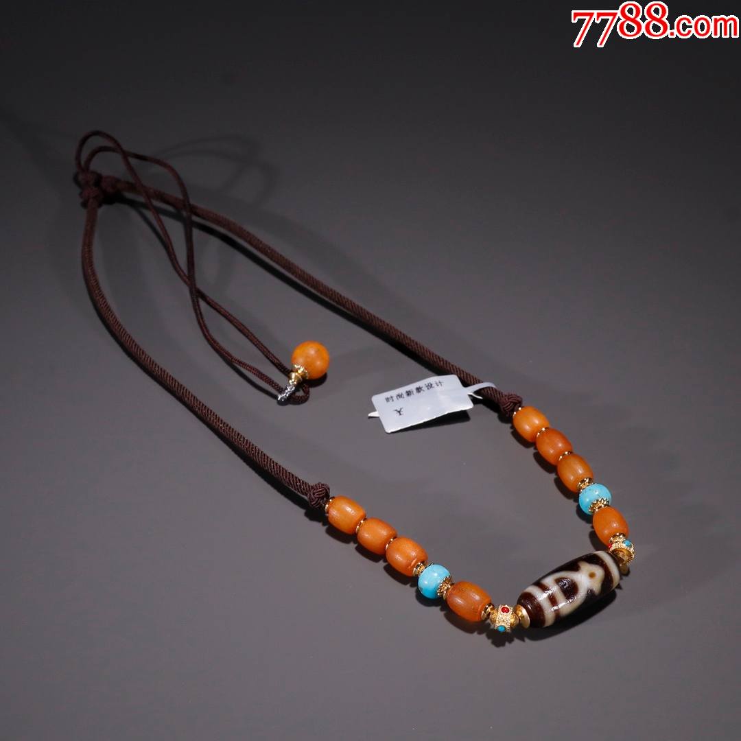 天珠搭配蜜蜡绿松锁骨链