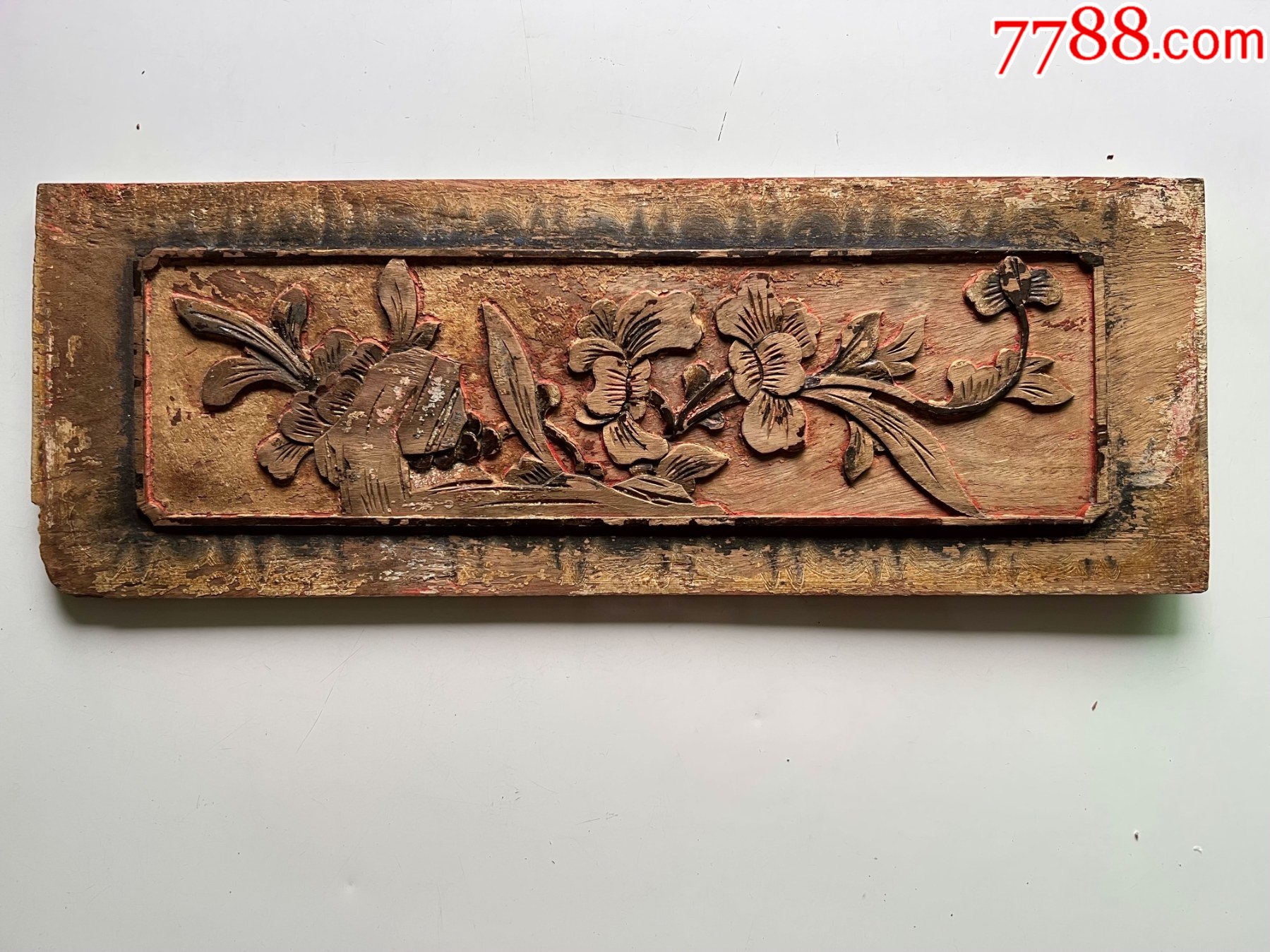 精品木雕清代浙式民间浮雕花卉花板一个md316