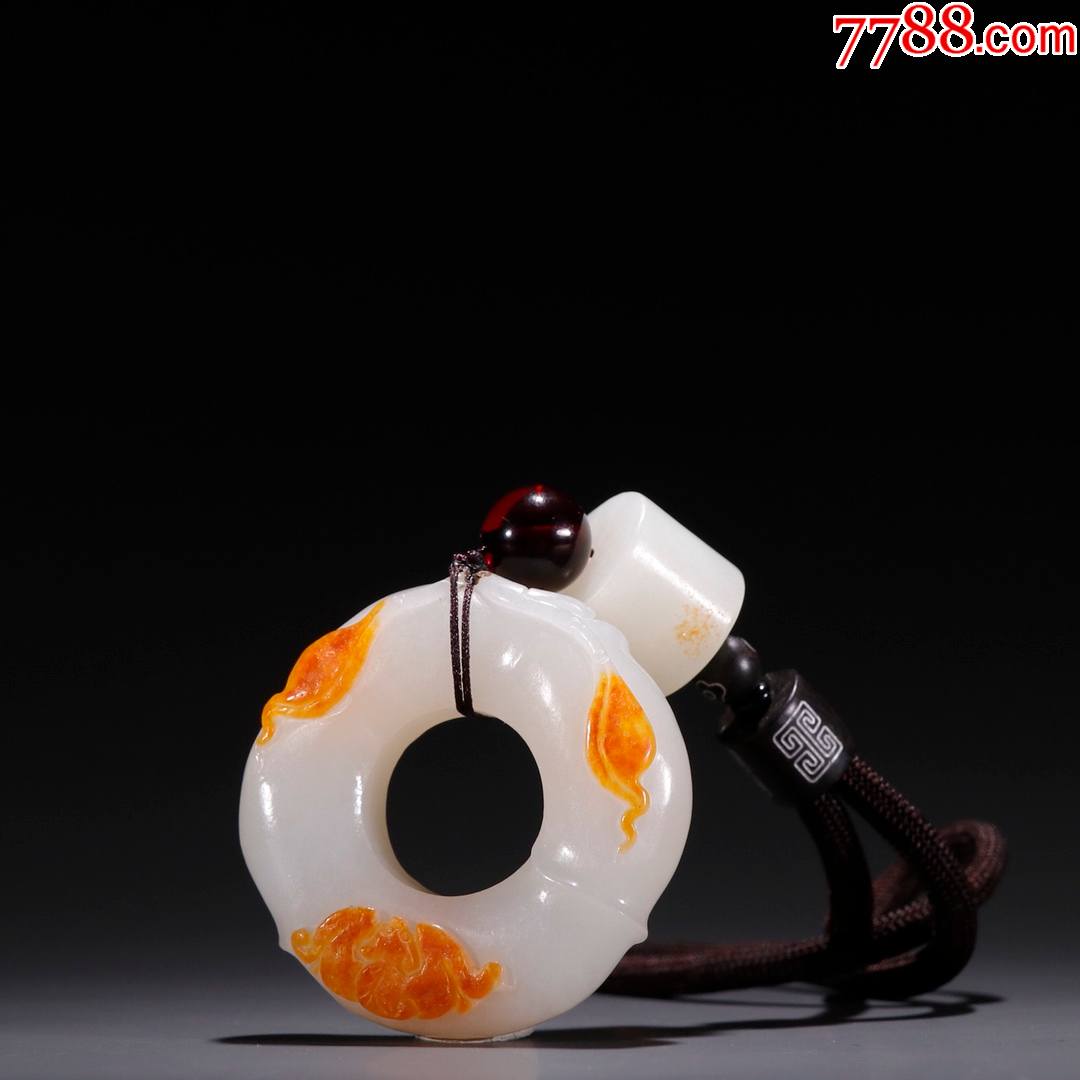 和田玉籽料蝙蝠竹节纹玉环wa21s16f