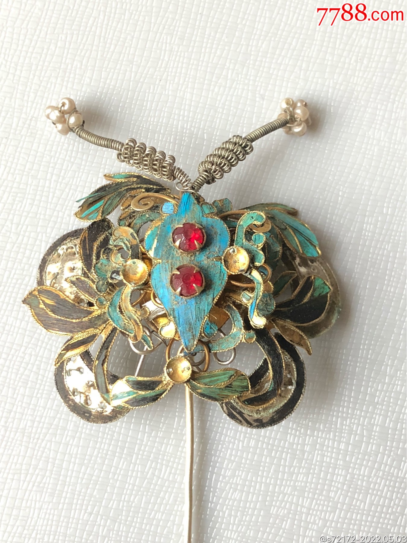 清代银质溜金镶红宝石发簪复昌号