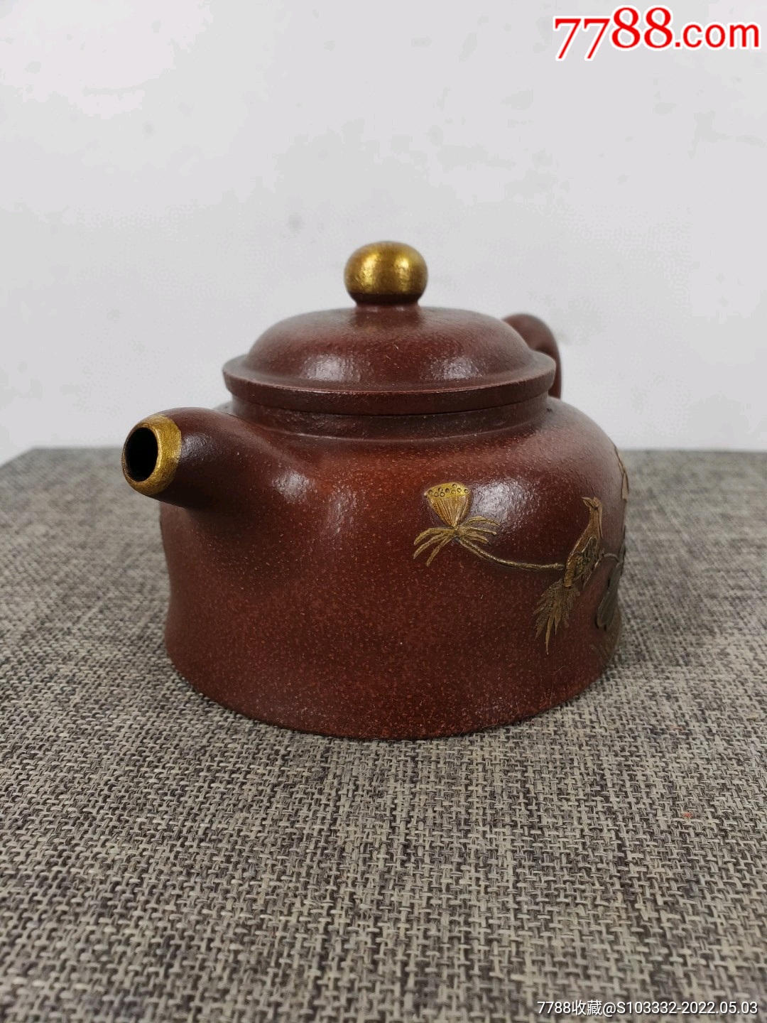 民间收到民藏金鼎商标底款画彩描金老紫砂壶一把包浆醇厚保存完整