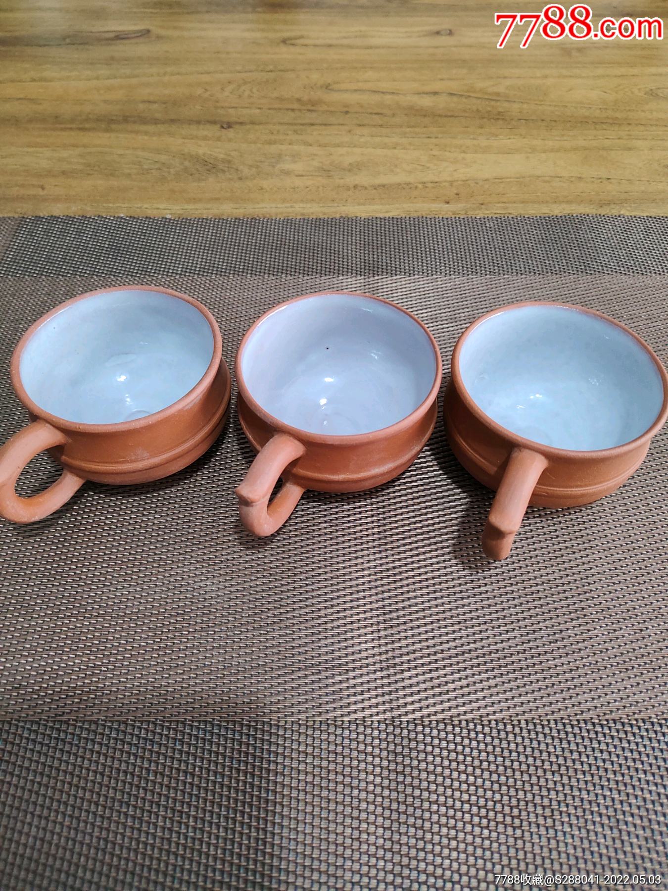 金鼎商标款紫砂挂瓷茶杯3件完整全品正经老物件早期一线下乡收货库存