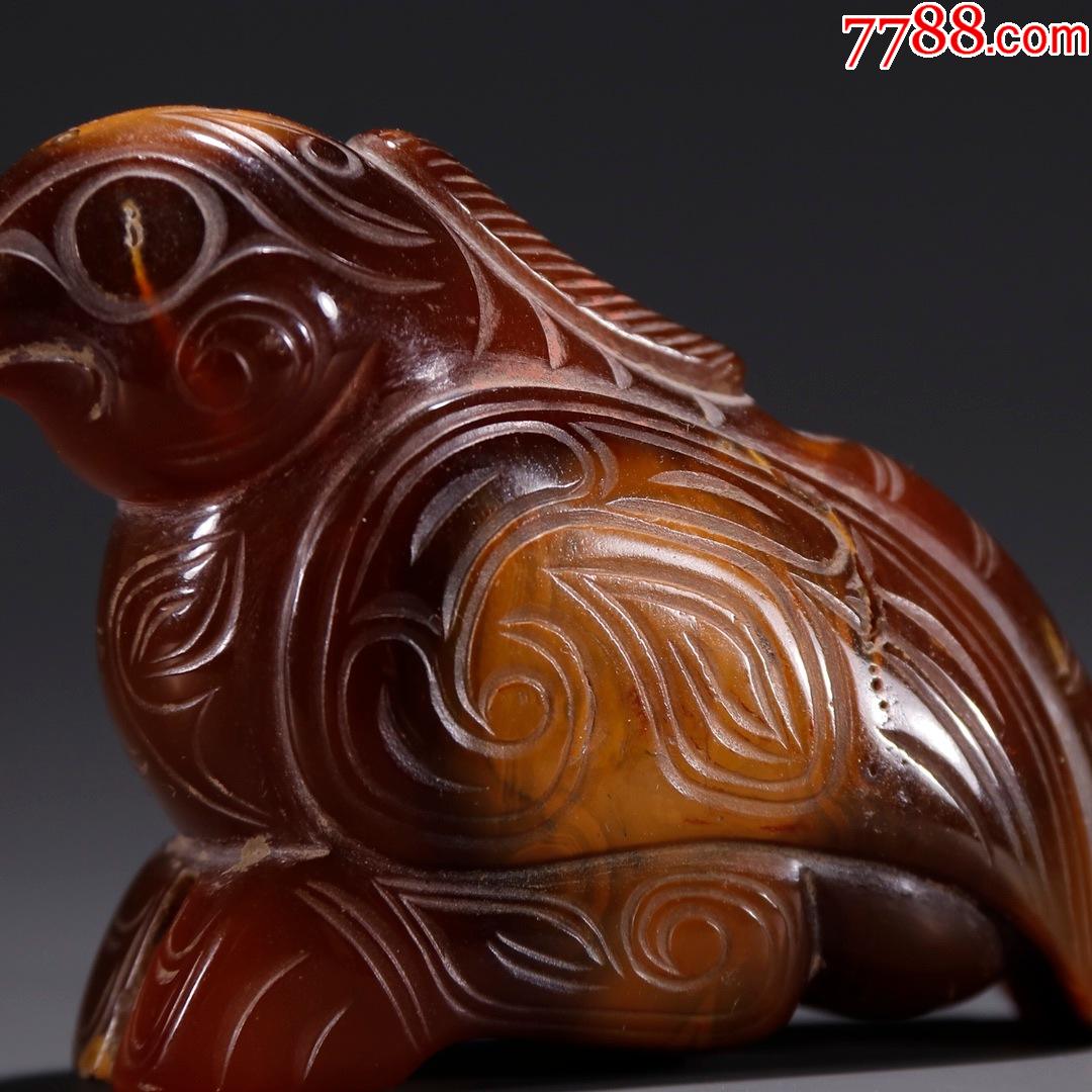 老玛瑙兽鸟雕件