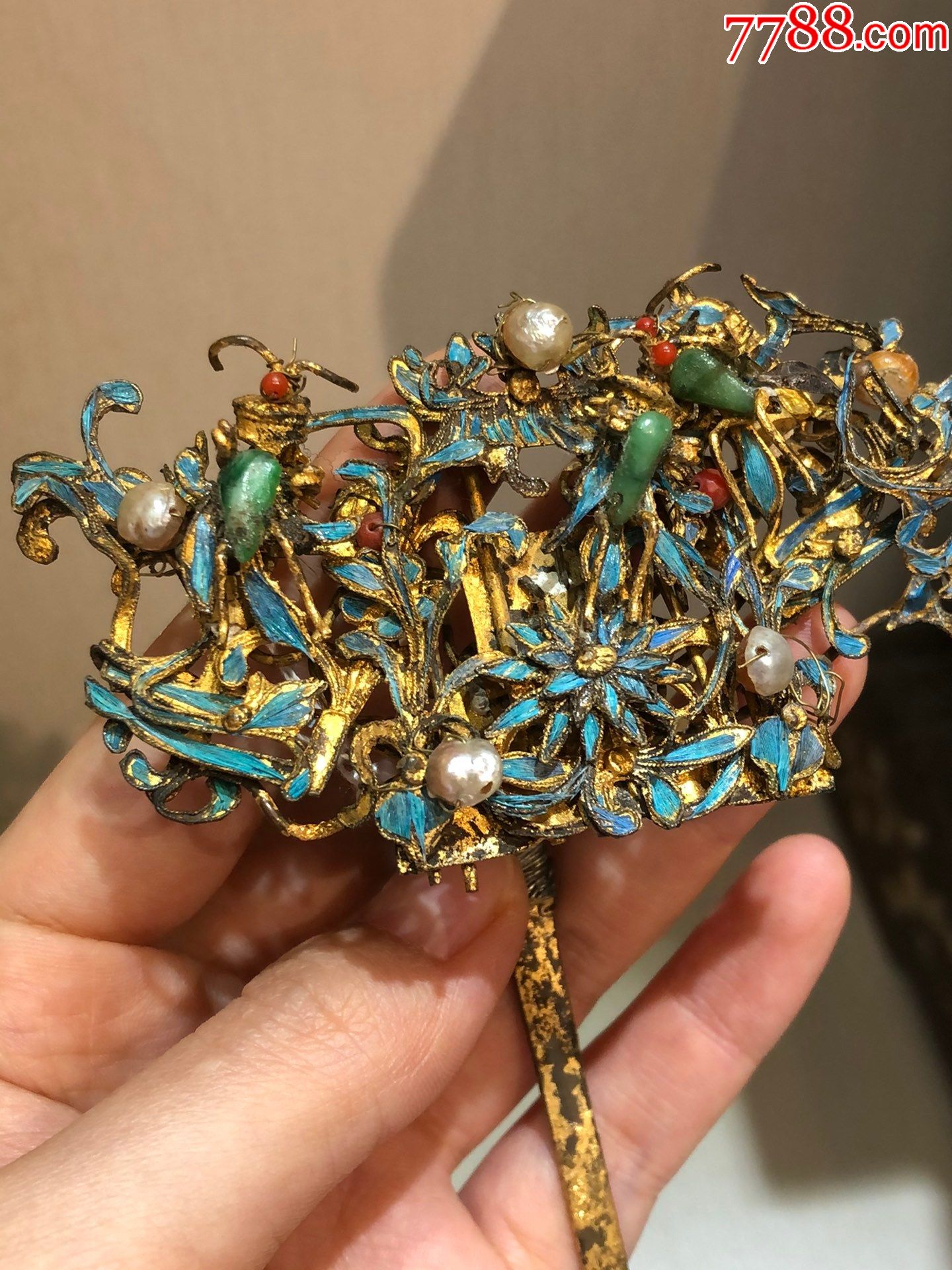 清纯银鎏金点翠发簪