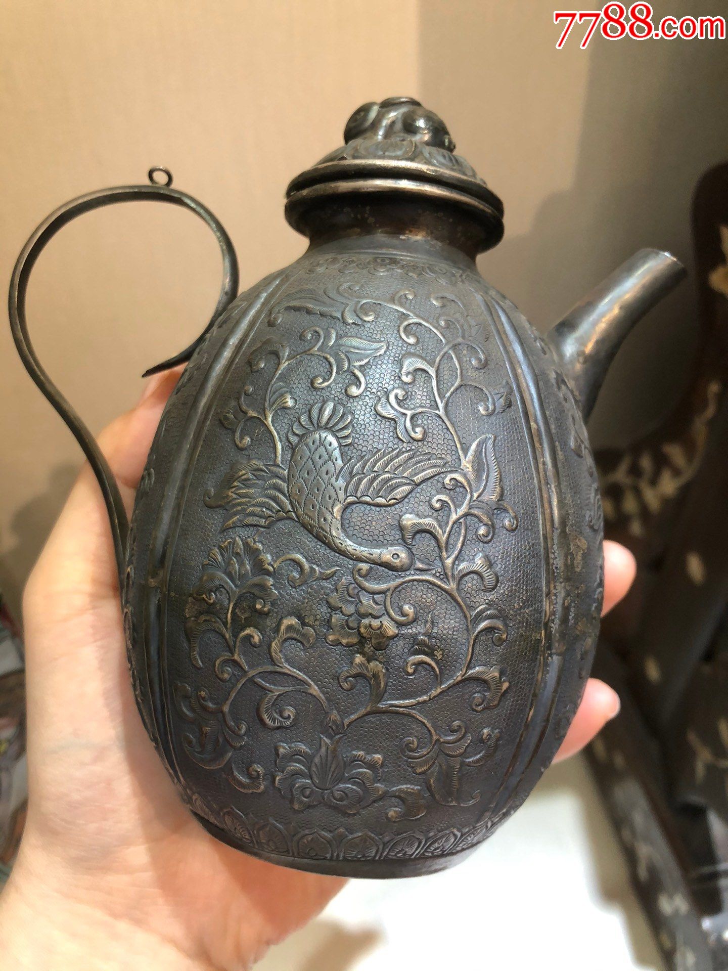 清代-老纯银凤凰酒壶-其他银器-7788碑贴收藏