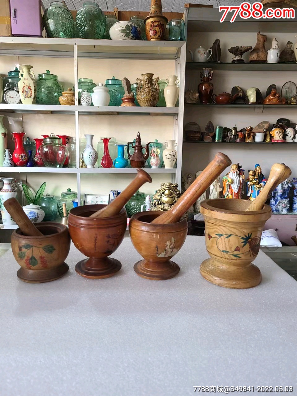 精品50年代朝鲜高丽老木制捣药缸木器4个