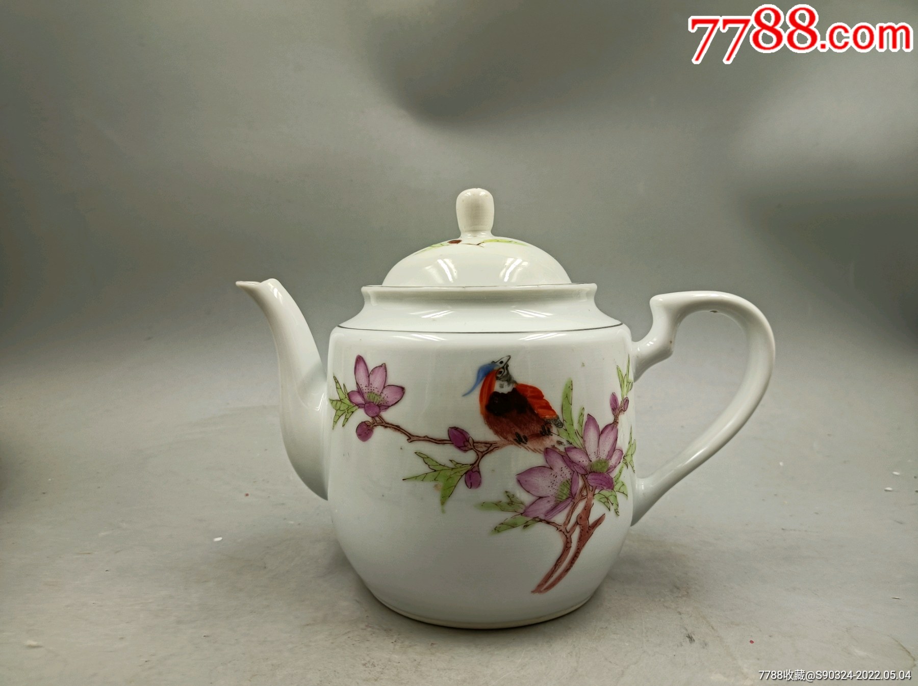 精美567景德镇东风瓷厂手绘细路花鸟茶壶