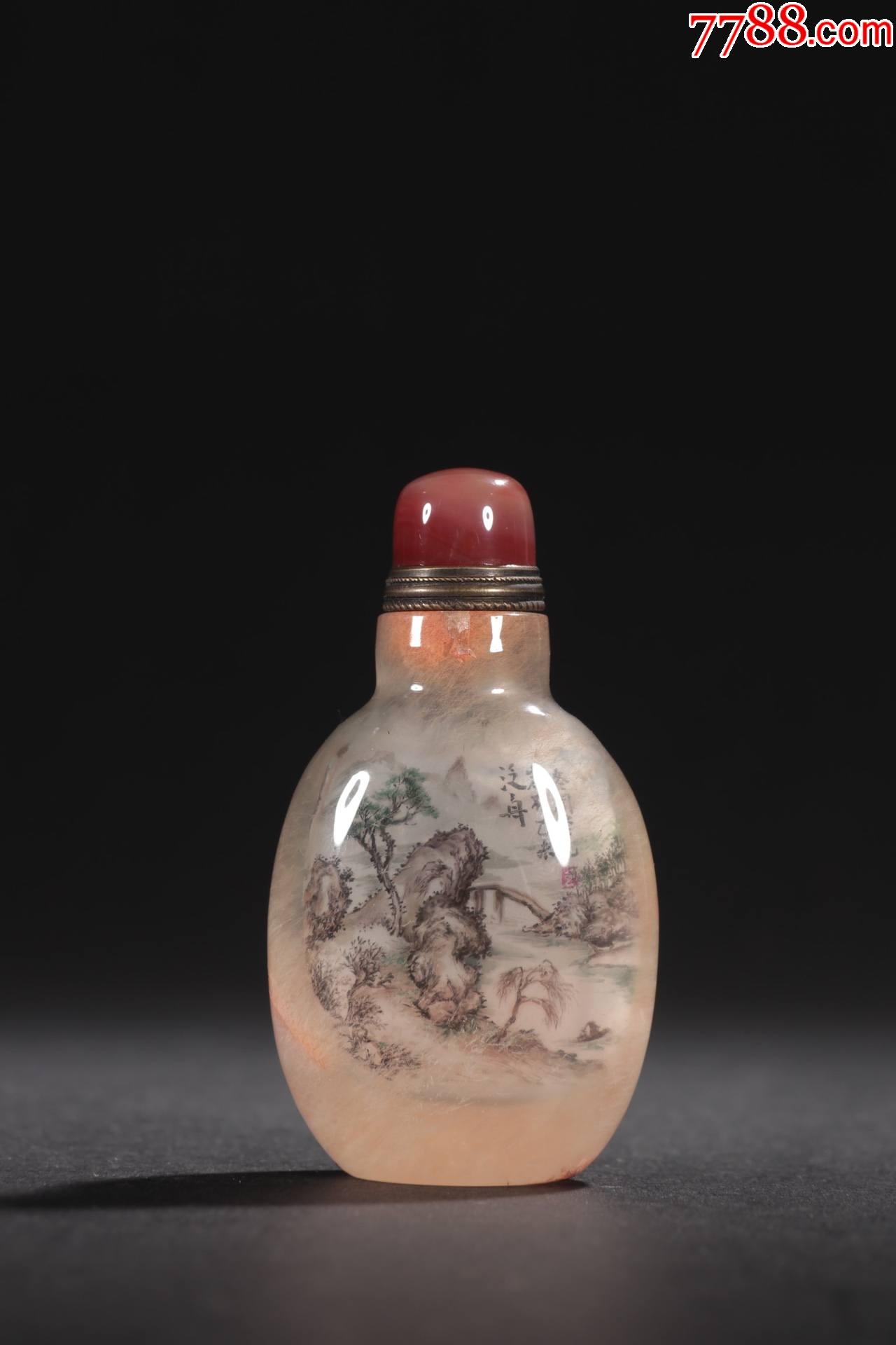 丁二仲款水晶内画泛舟鼻烟壶