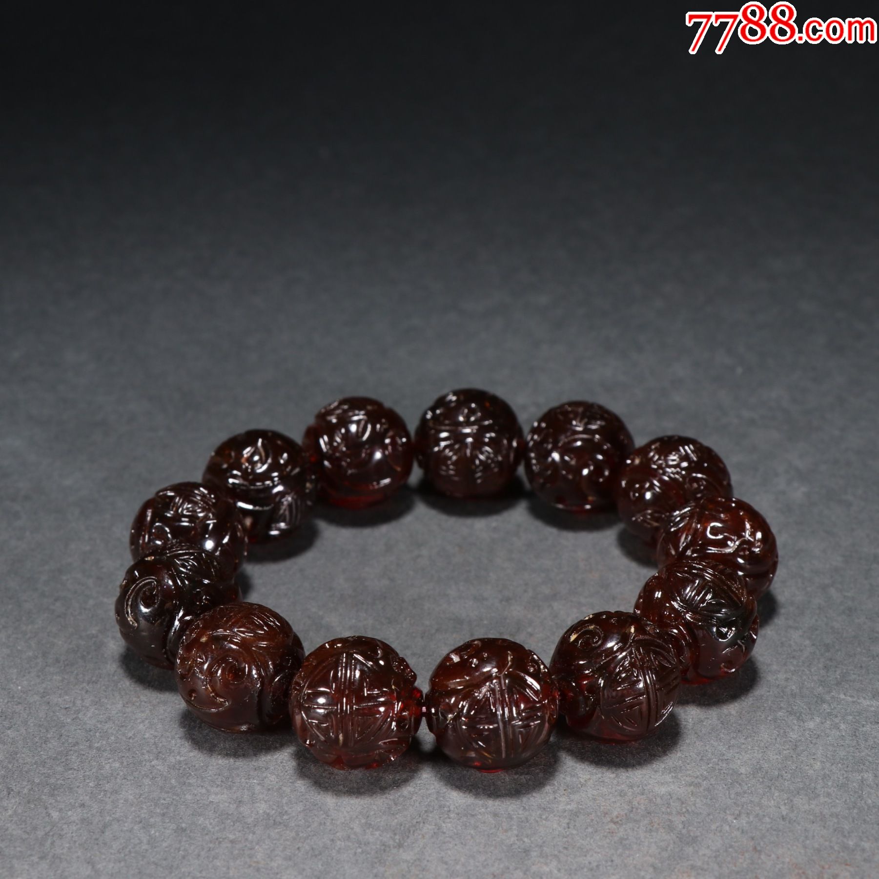 回流琥珀团寿纹手串