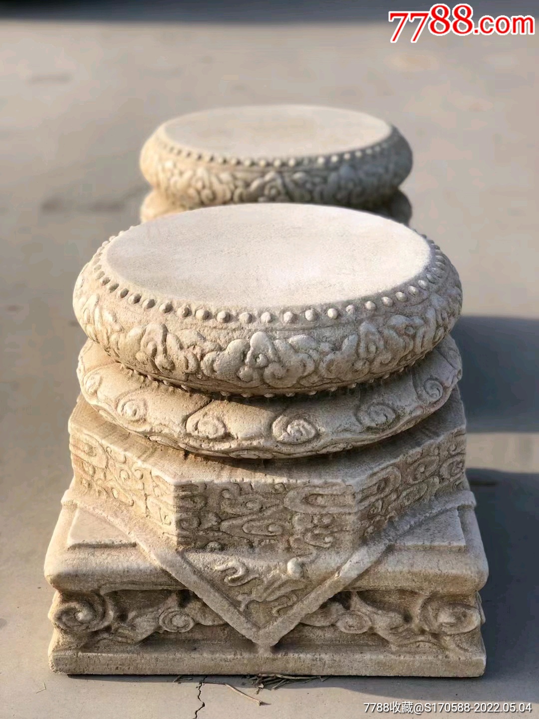 清代汉白玉石缠枝莲云柱墩可做书房座-价格:3800元-se86902358-石鼓