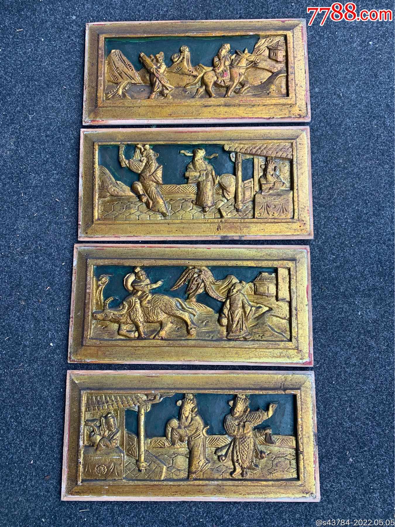 人物故事老木雕花板四片