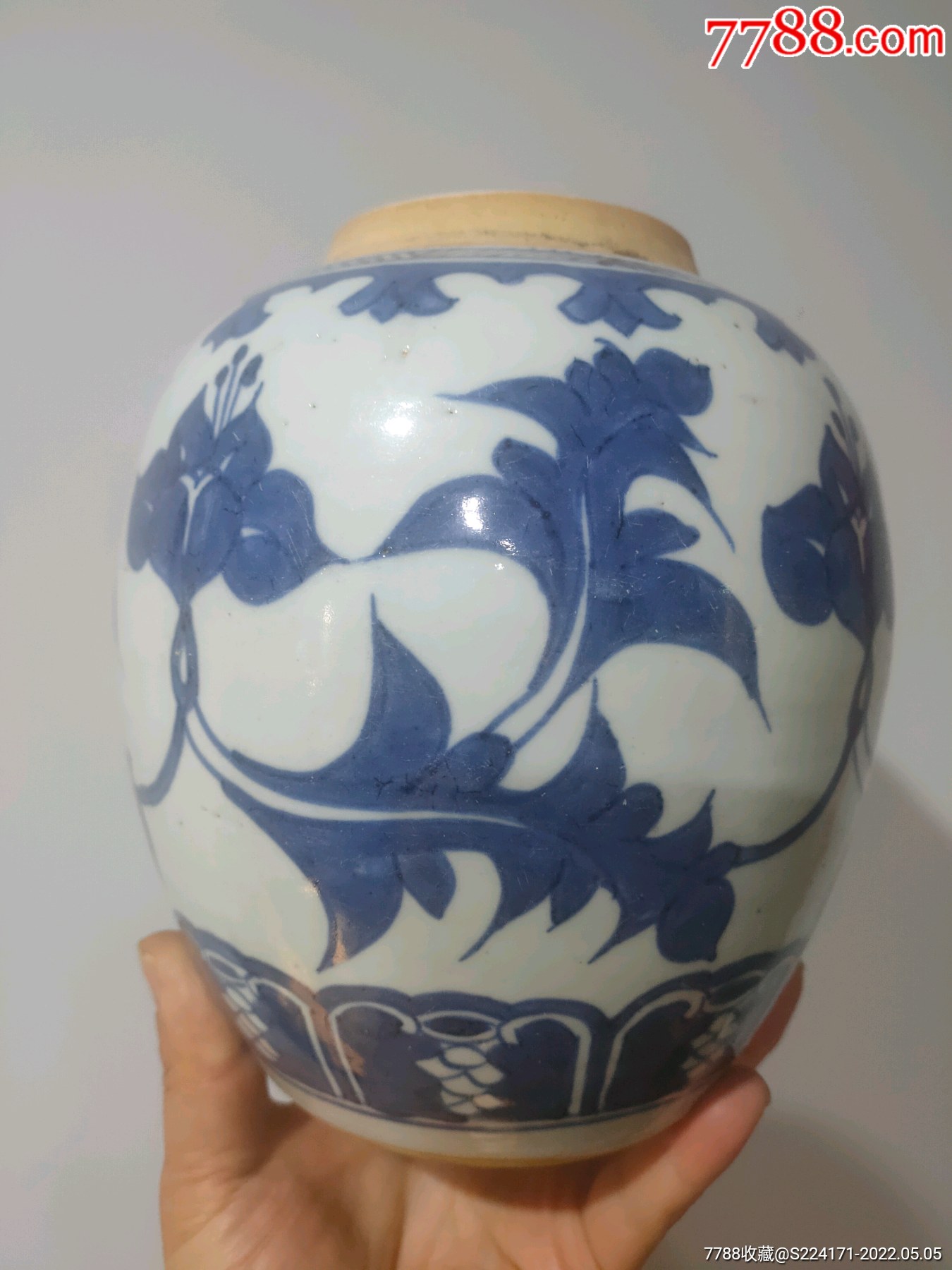 清代牵牛花青花罐子