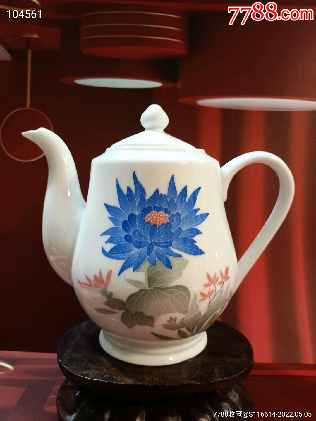 洪江瓷.釉下五彩手绘蓝菊茶壶_茶壶_陆氏古玩【7788旧书网】