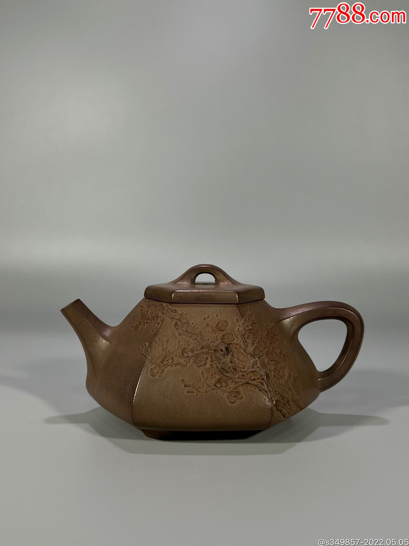 清代蒋时英泥绘六方石瓢紫砂壶